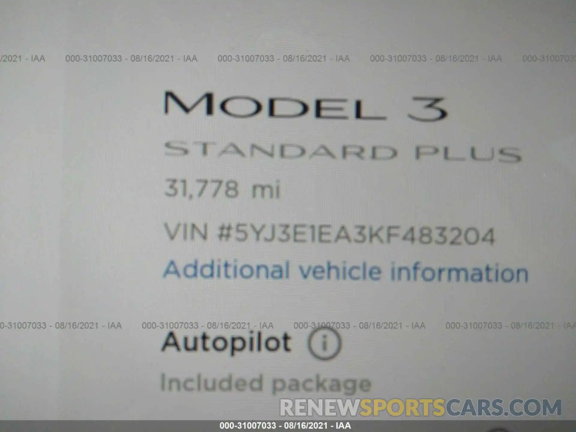 7 Photograph of a damaged car 5YJ3E1EA3KF483204 TESLA MODEL 3 2019