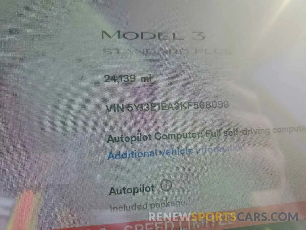 8 Photograph of a damaged car 5YJ3E1EA3KF508098 TESLA MODEL 3 2019