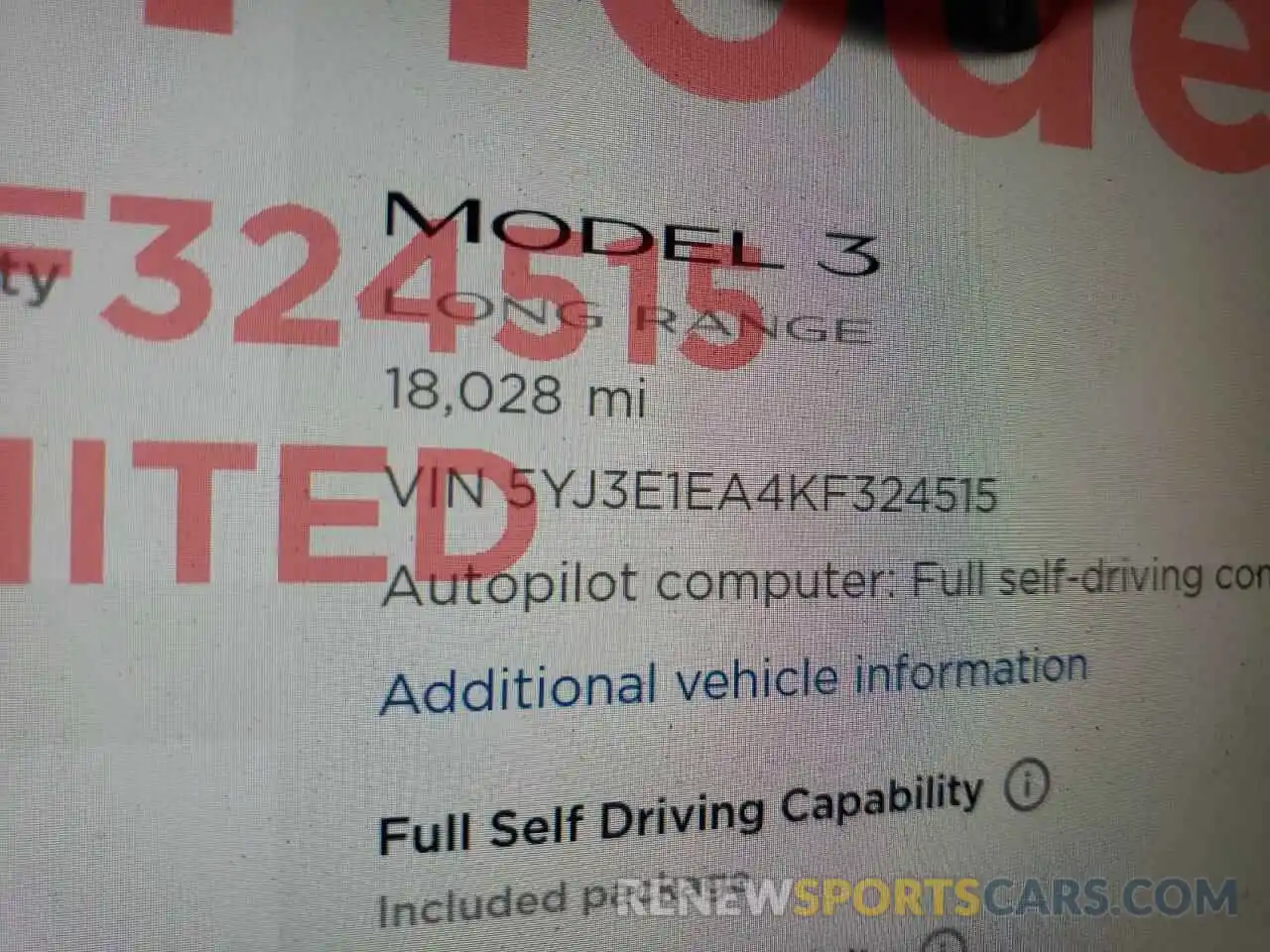 8 Photograph of a damaged car 5YJ3E1EA4KF324515 TESLA MODEL 3 2019