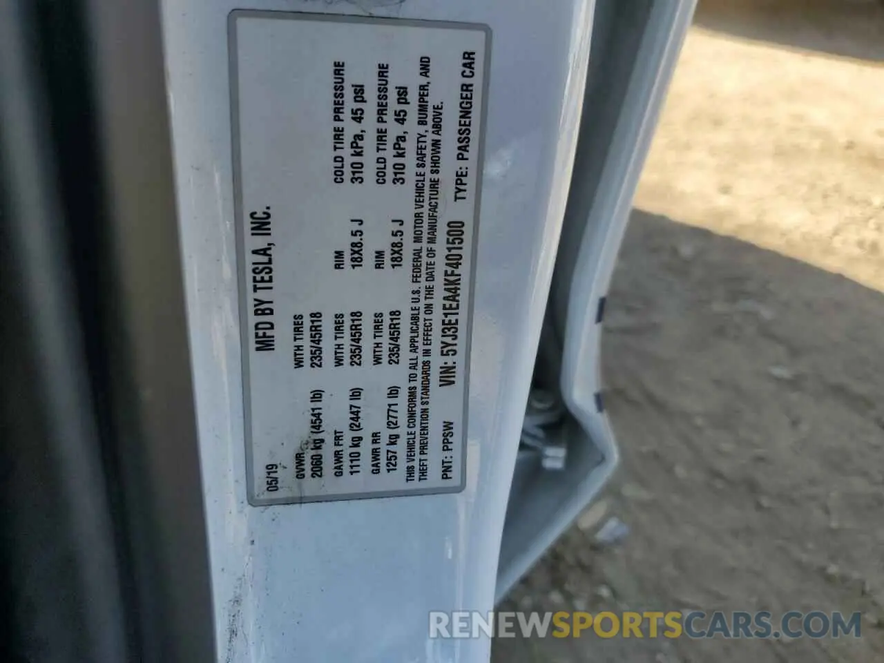 13 Photograph of a damaged car 5YJ3E1EA4KF401500 TESLA MODEL 3 2019