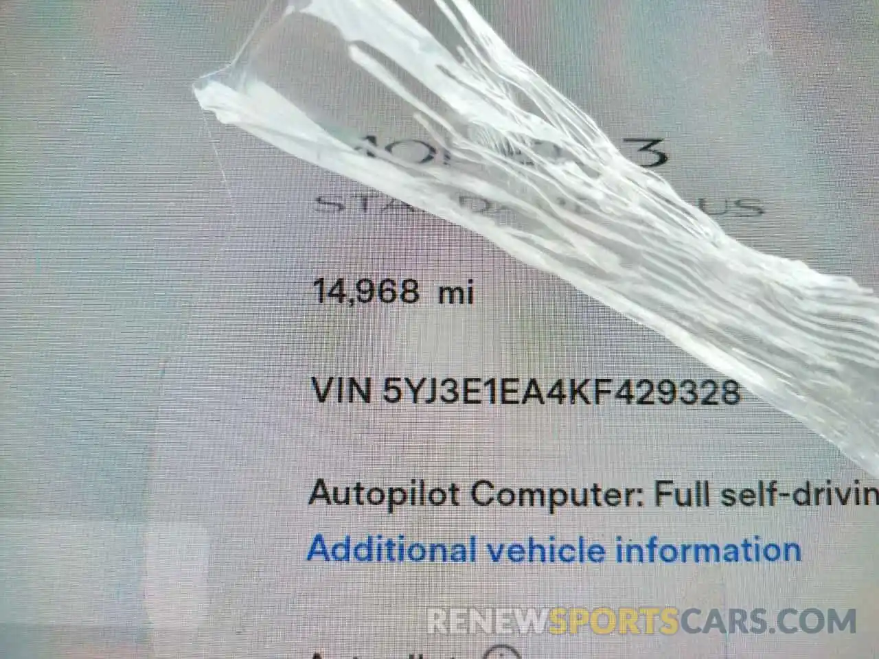 9 Photograph of a damaged car 5YJ3E1EA4KF429328 TESLA MODEL 3 2019