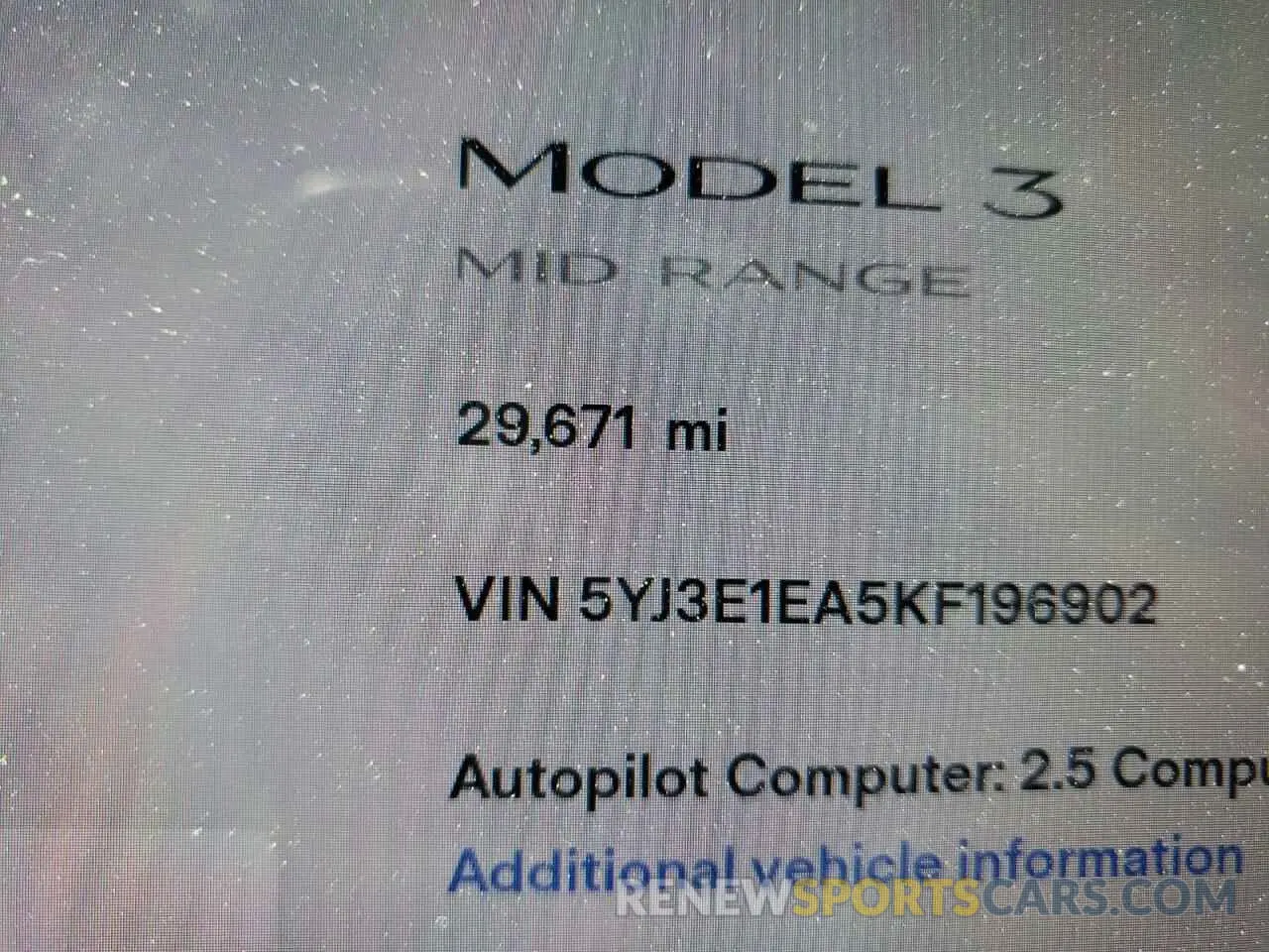 8 Photograph of a damaged car 5YJ3E1EA5KF196902 TESLA MODEL 3 2019
