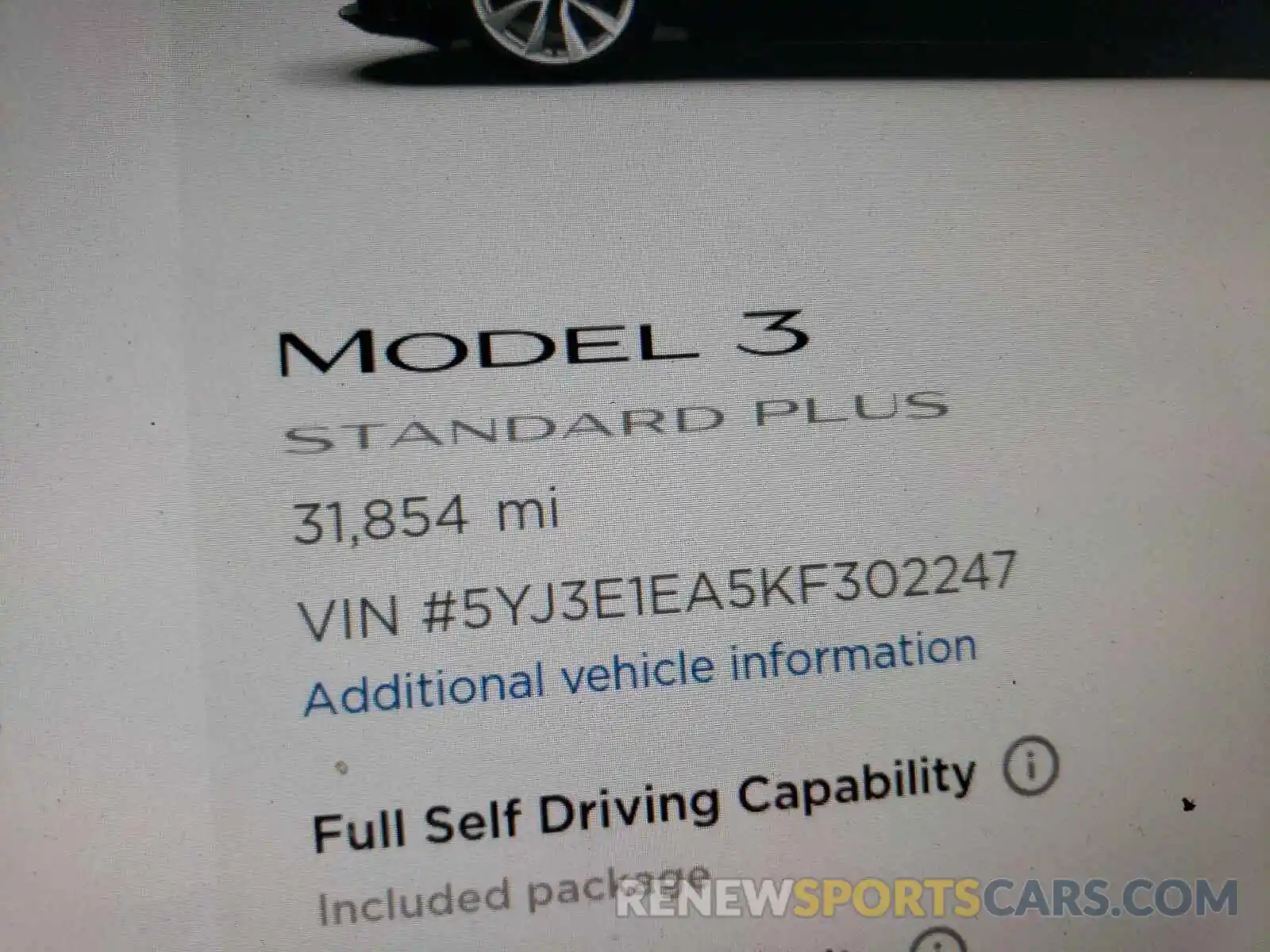 8 Photograph of a damaged car 5YJ3E1EA5KF302247 TESLA MODEL 3 2019