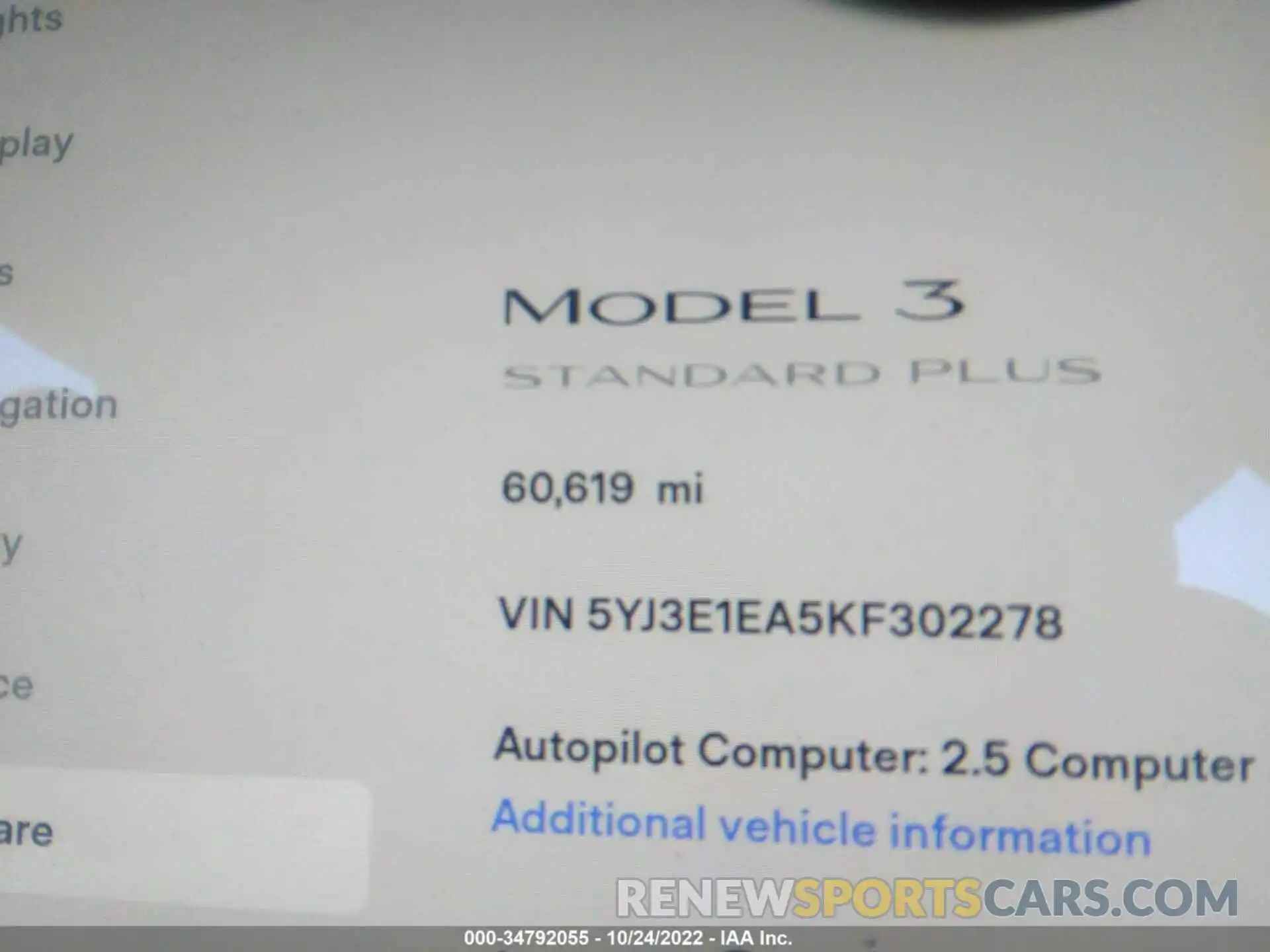 7 Photograph of a damaged car 5YJ3E1EA5KF302278 TESLA MODEL 3 2019