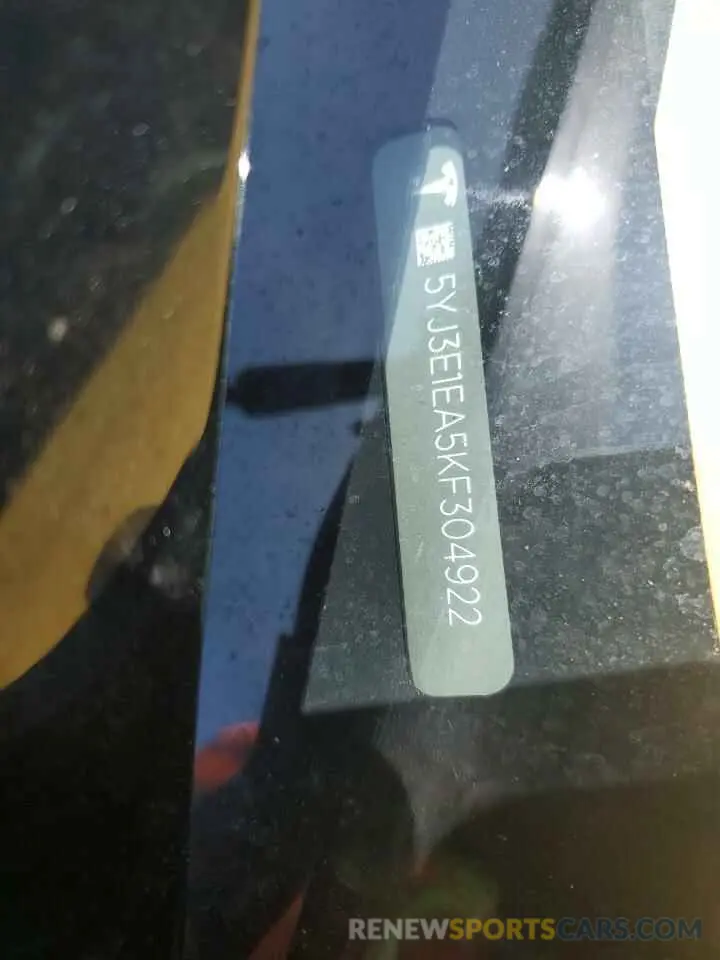 14 Photograph of a damaged car 5YJ3E1EA5KF304922 TESLA MODEL 3 2019