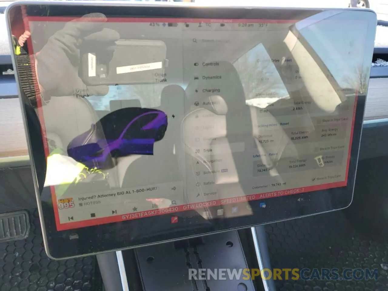 9 Photograph of a damaged car 5YJ3E1EA5KF306430 TESLA MODEL 3 2019
