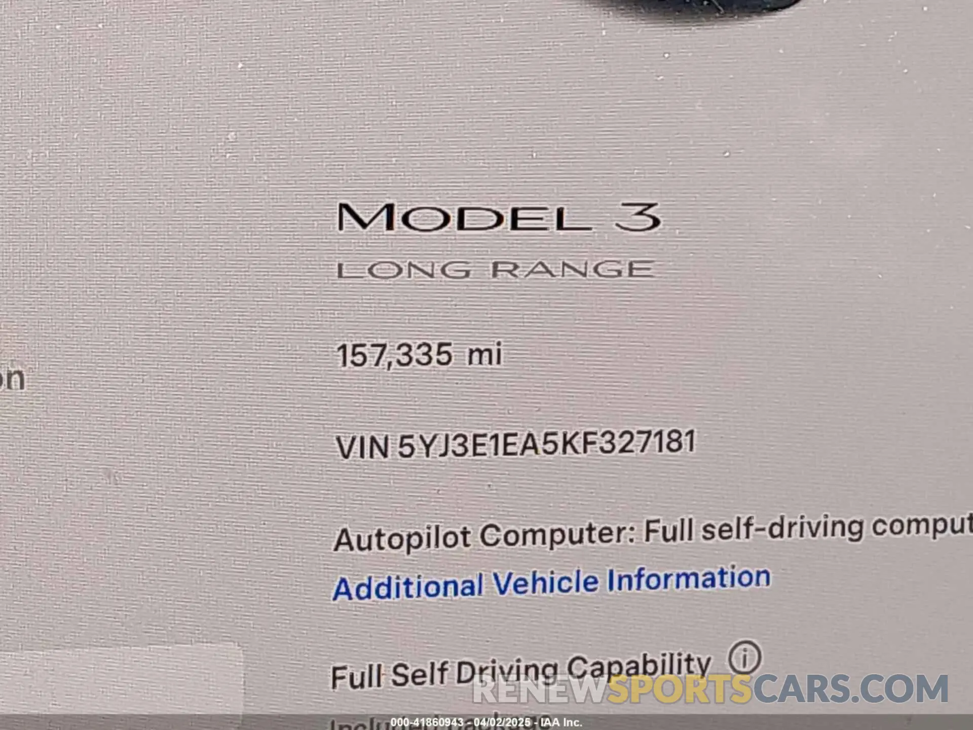 15 Photograph of a damaged car 5YJ3E1EA5KF327181 TESLA MODEL 3 2019