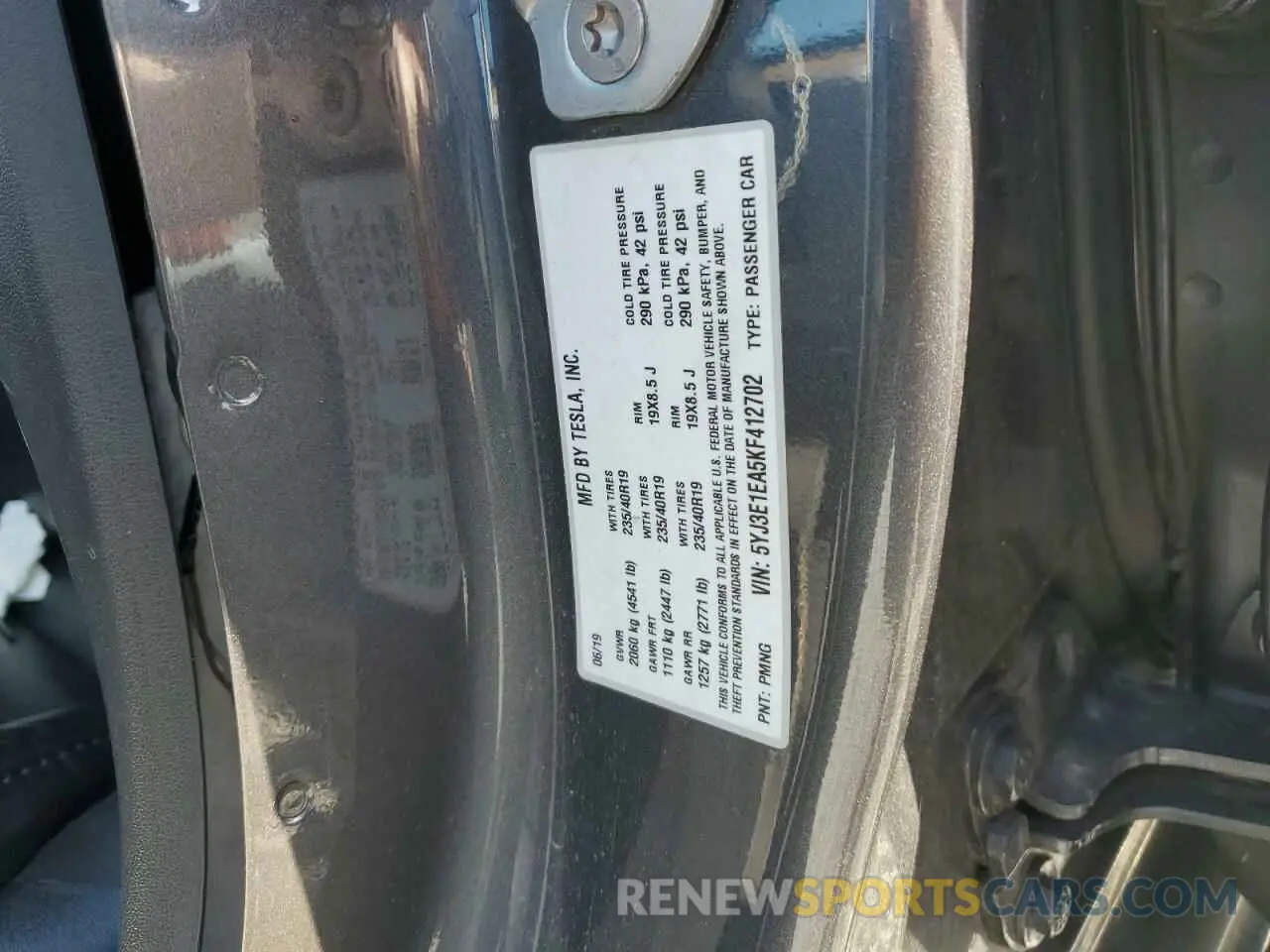 12 Photograph of a damaged car 5YJ3E1EA5KF412702 TESLA MODEL 3 2019