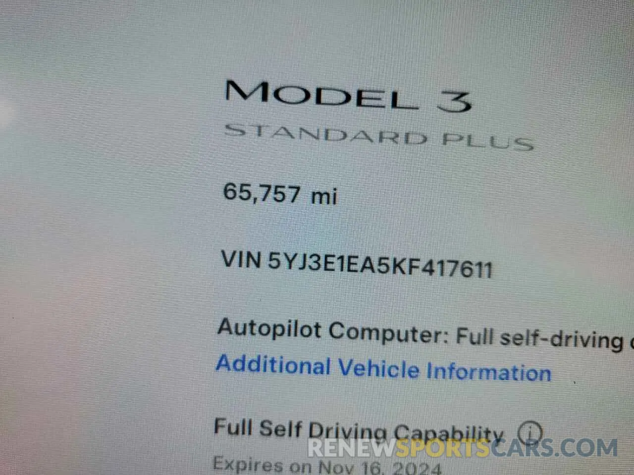 9 Photograph of a damaged car 5YJ3E1EA5KF417611 TESLA MODEL 3 2019