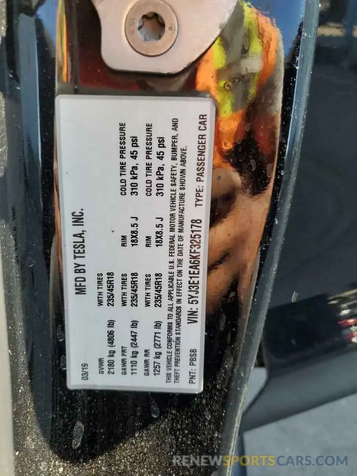 13 Photograph of a damaged car 5YJ3E1EA6KF325178 TESLA MODEL 3 2019