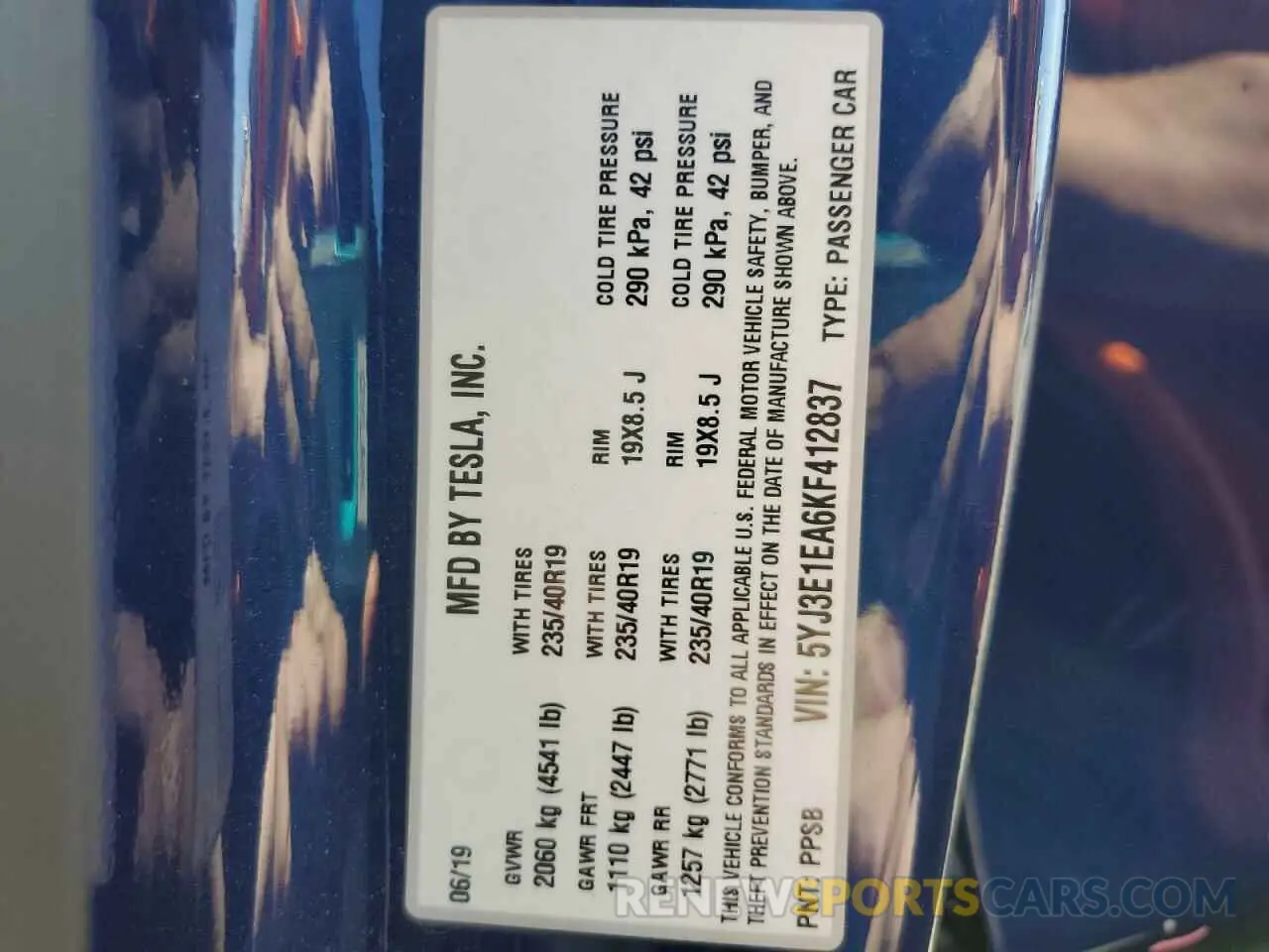 12 Photograph of a damaged car 5YJ3E1EA6KF412837 TESLA MODEL 3 2019