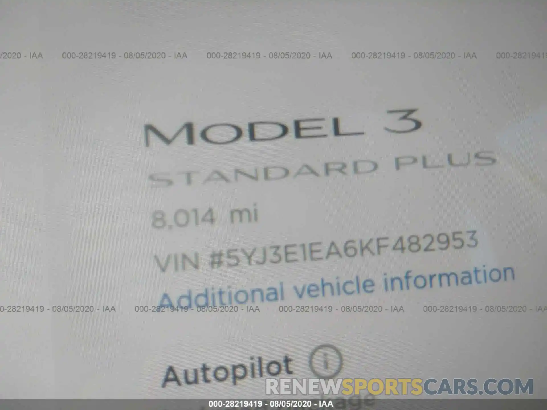 7 Photograph of a damaged car 5YJ3E1EA6KF482953 TESLA MODEL 3 2019