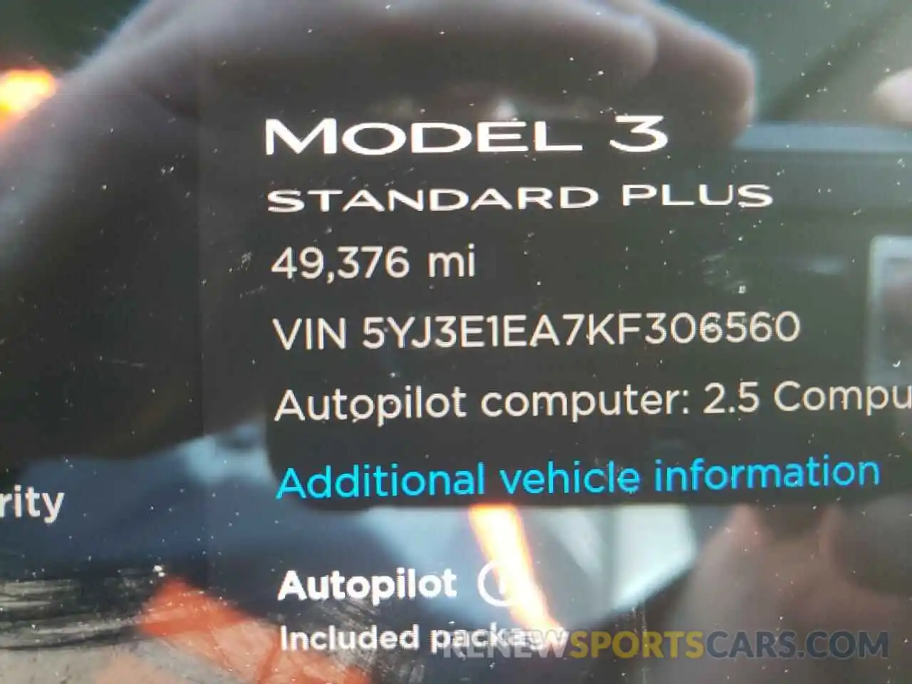 8 Photograph of a damaged car 5YJ3E1EA7KF306560 TESLA MODEL 3 2019