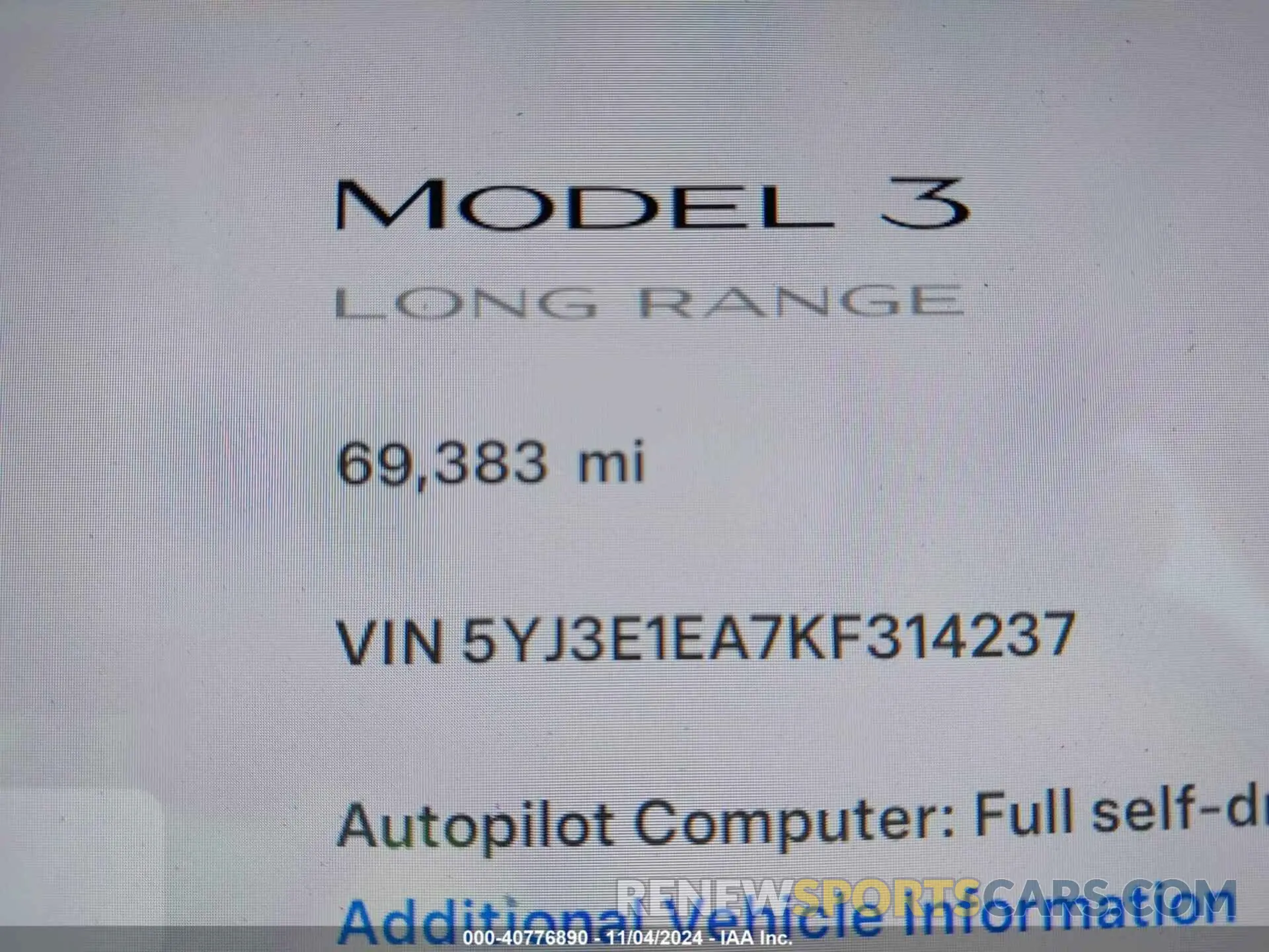16 Photograph of a damaged car 5YJ3E1EA7KF314237 TESLA MODEL 3 2019