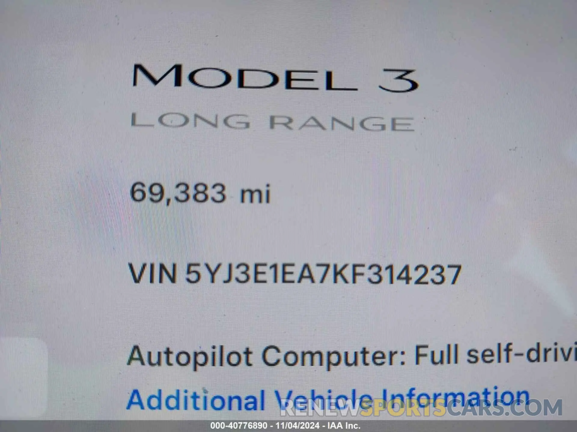 7 Photograph of a damaged car 5YJ3E1EA7KF314237 TESLA MODEL 3 2019