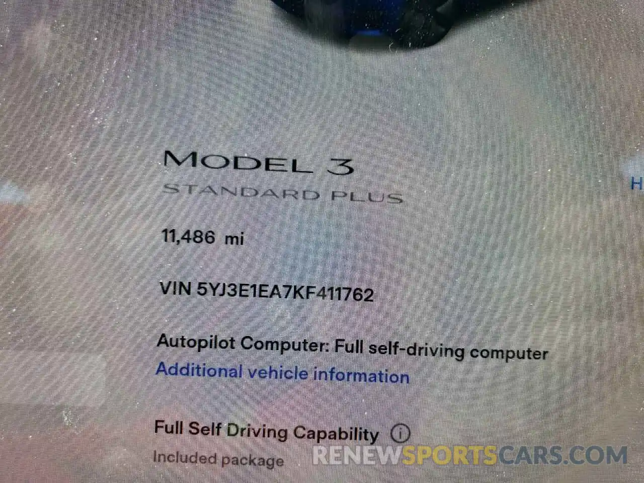 8 Photograph of a damaged car 5YJ3E1EA7KF411762 TESLA MODEL 3 2019