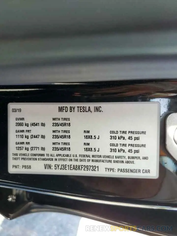 12 Photograph of a damaged car 5YJ3E1EA8KF297321 TESLA MODEL 3 2019