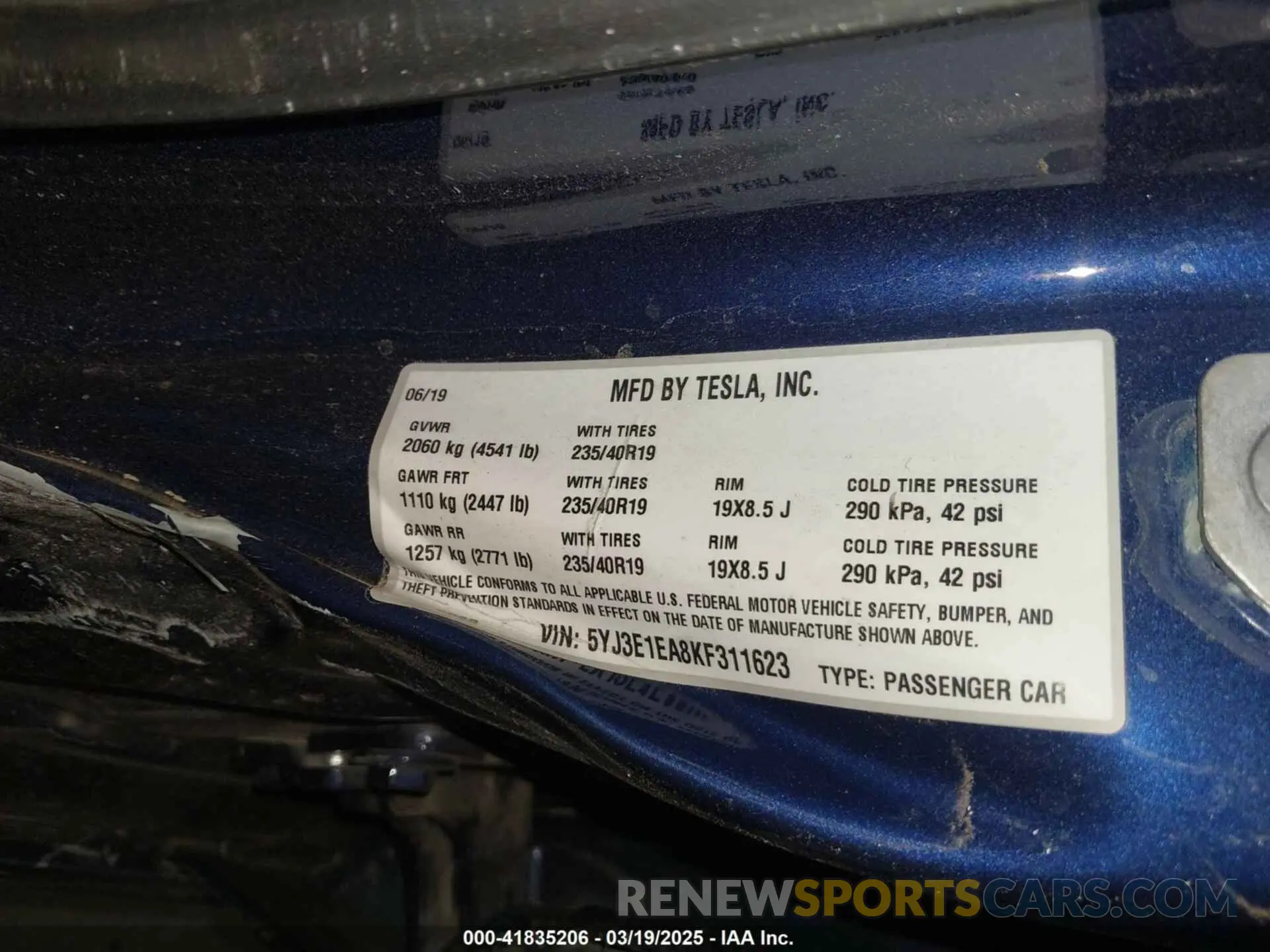 9 Photograph of a damaged car 5YJ3E1EA8KF311623 TESLA MODEL 3 2019