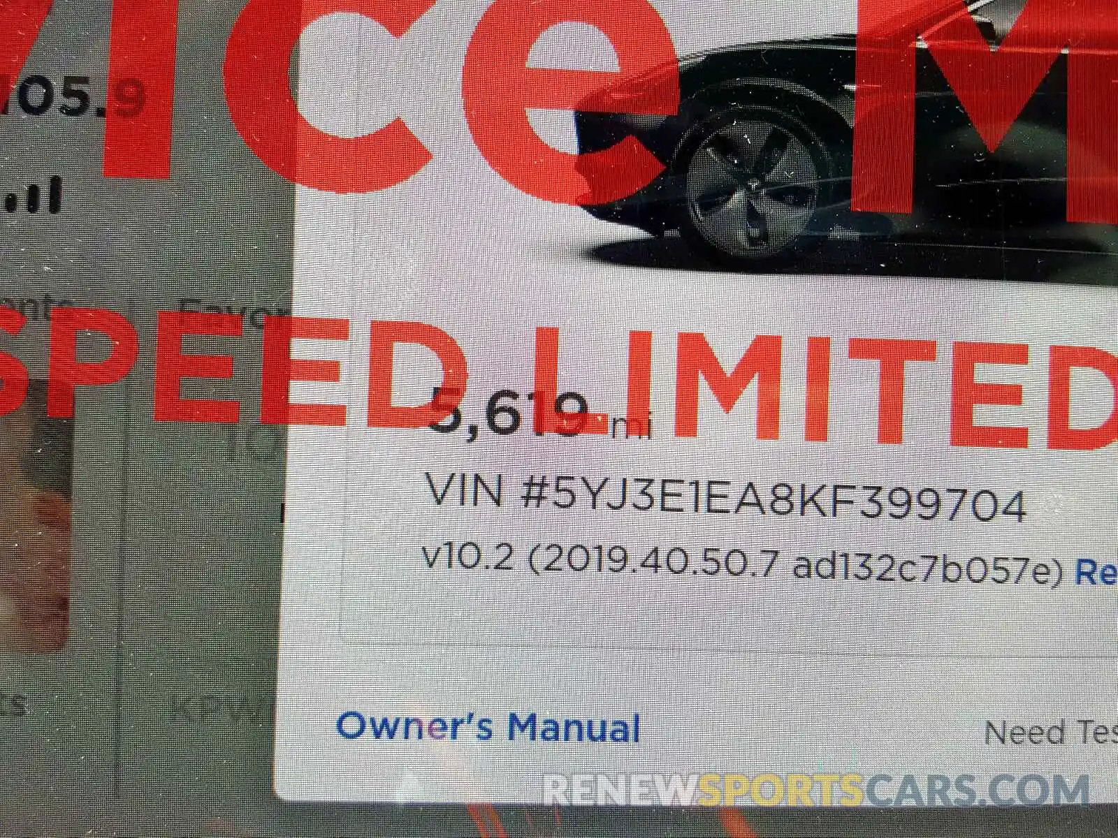 8 Photograph of a damaged car 5YJ3E1EA8KF399704 TESLA MODEL 3 2019