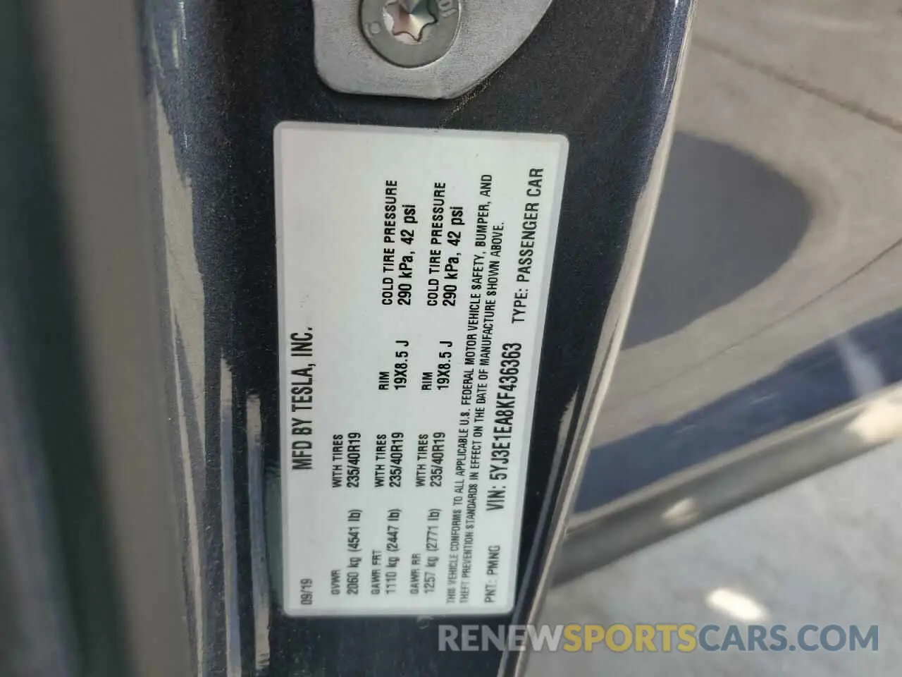 12 Photograph of a damaged car 5YJ3E1EA8KF436363 TESLA MODEL 3 2019