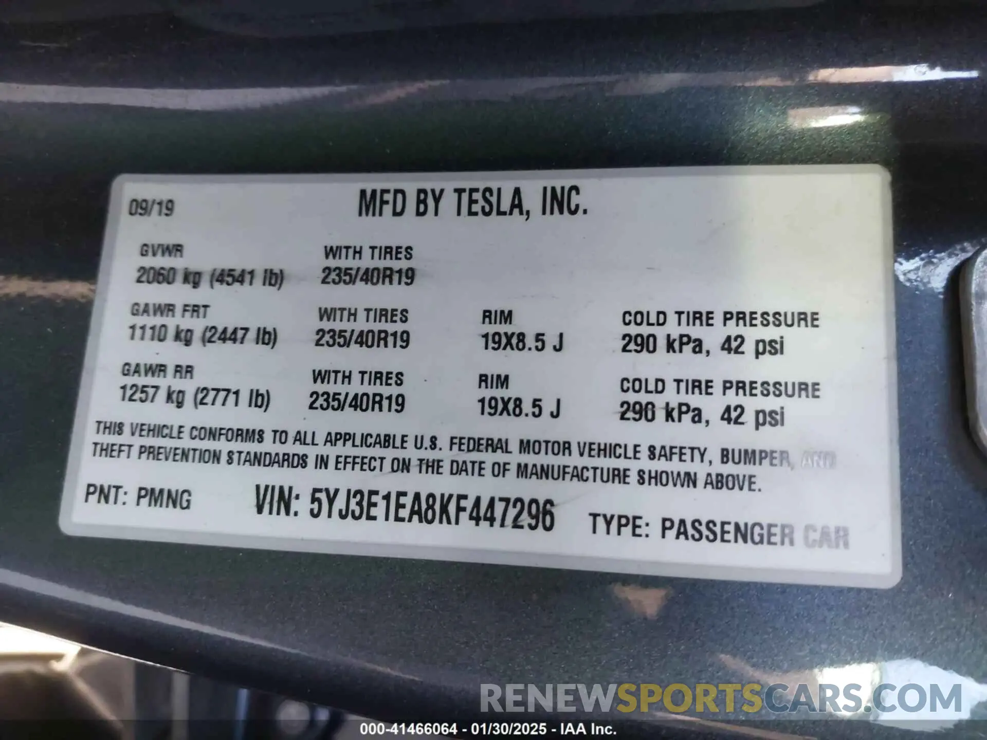 9 Photograph of a damaged car 5YJ3E1EA8KF447296 TESLA MODEL 3 2019