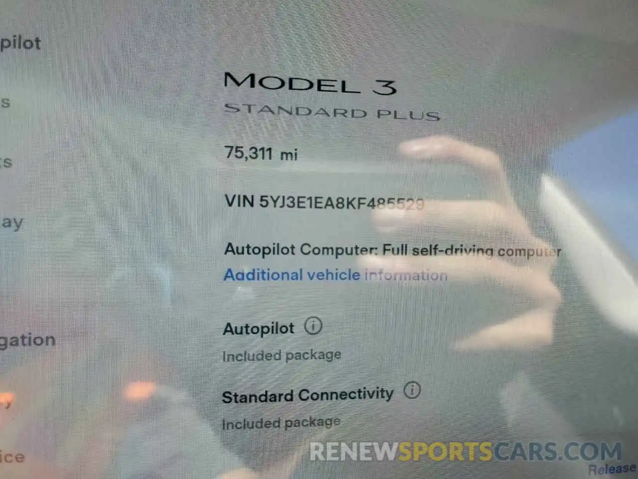 8 Photograph of a damaged car 5YJ3E1EA8KF485529 TESLA MODEL 3 2019