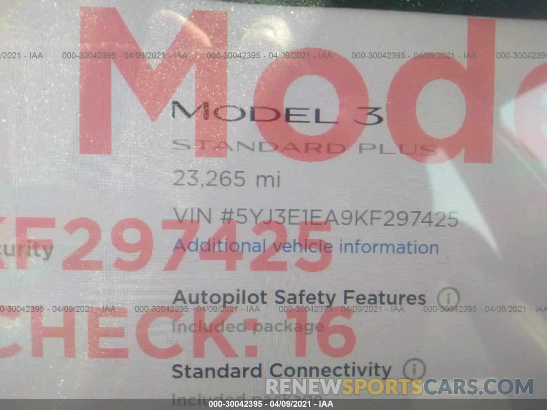 7 Photograph of a damaged car 5YJ3E1EA9KF297425 TESLA MODEL 3 2019