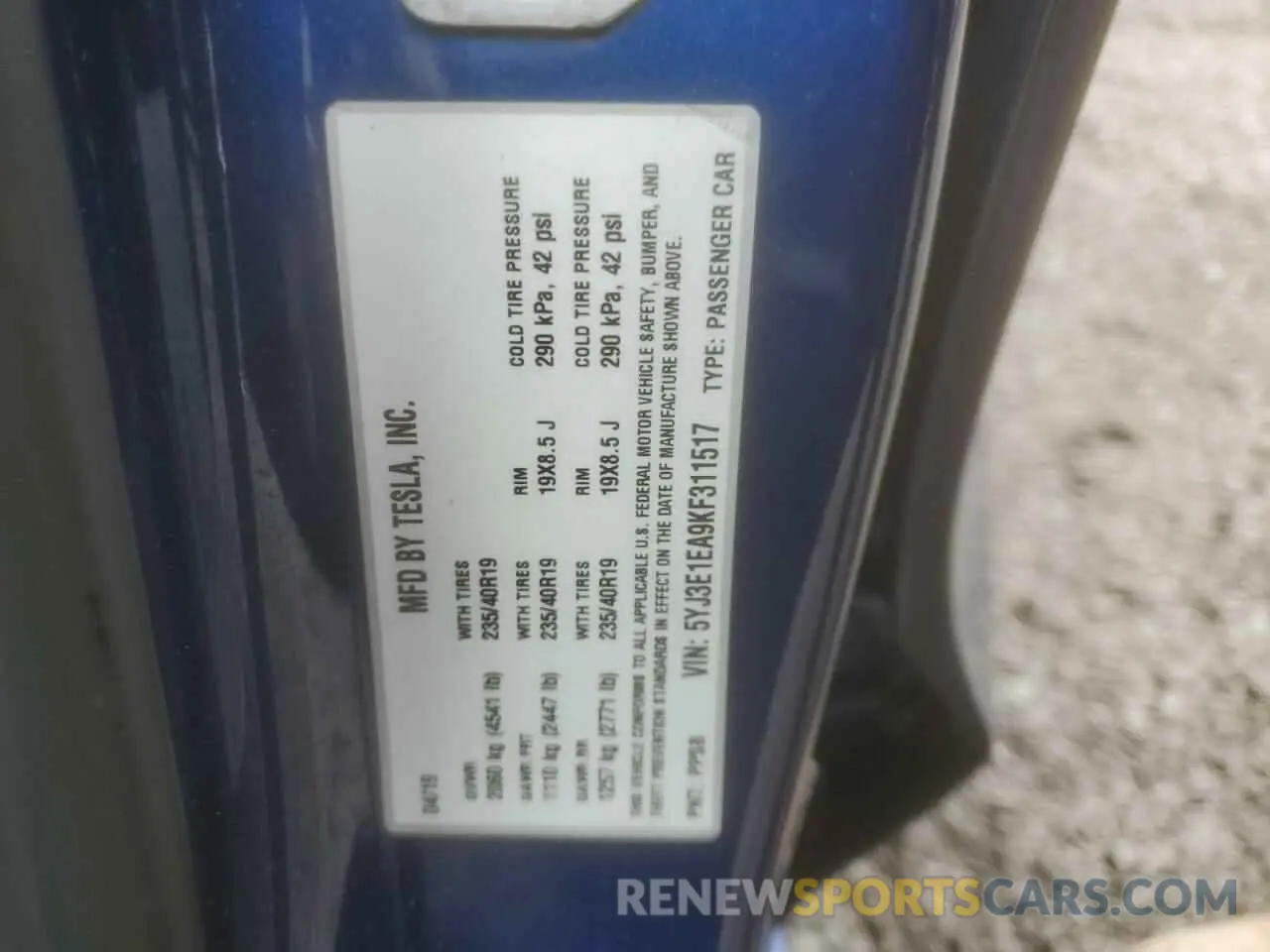12 Photograph of a damaged car 5YJ3E1EA9KF311517 TESLA MODEL 3 2019