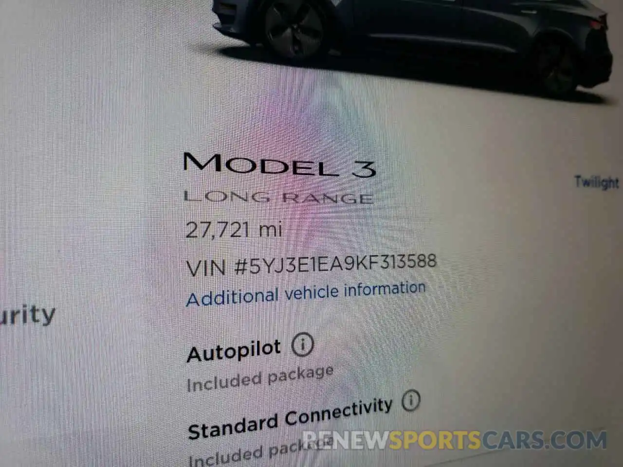 8 Photograph of a damaged car 5YJ3E1EA9KF313588 TESLA MODEL 3 2019