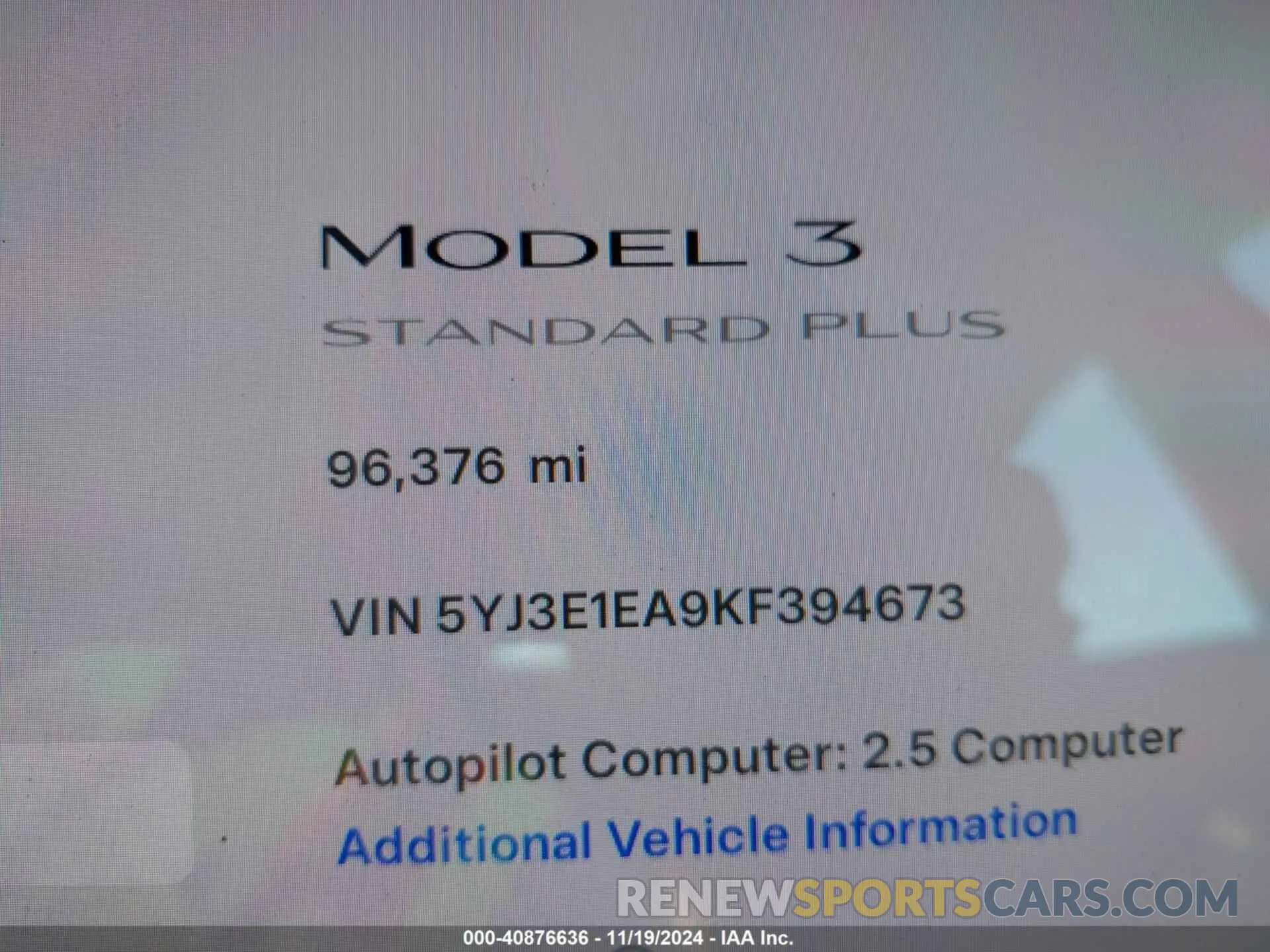 10 Photograph of a damaged car 5YJ3E1EA9KF394673 TESLA MODEL 3 2019