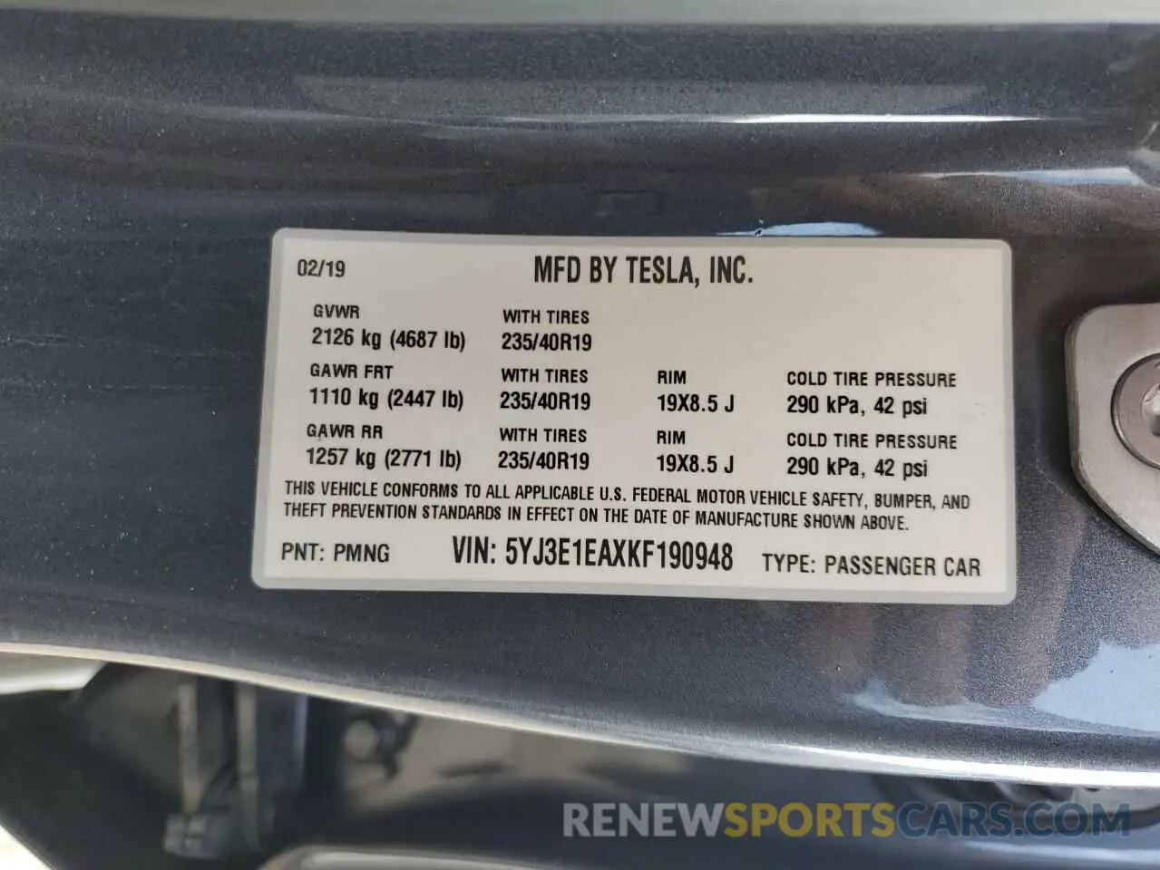13 Photograph of a damaged car 5YJ3E1EAXKF190948 TESLA MODEL 3 2019