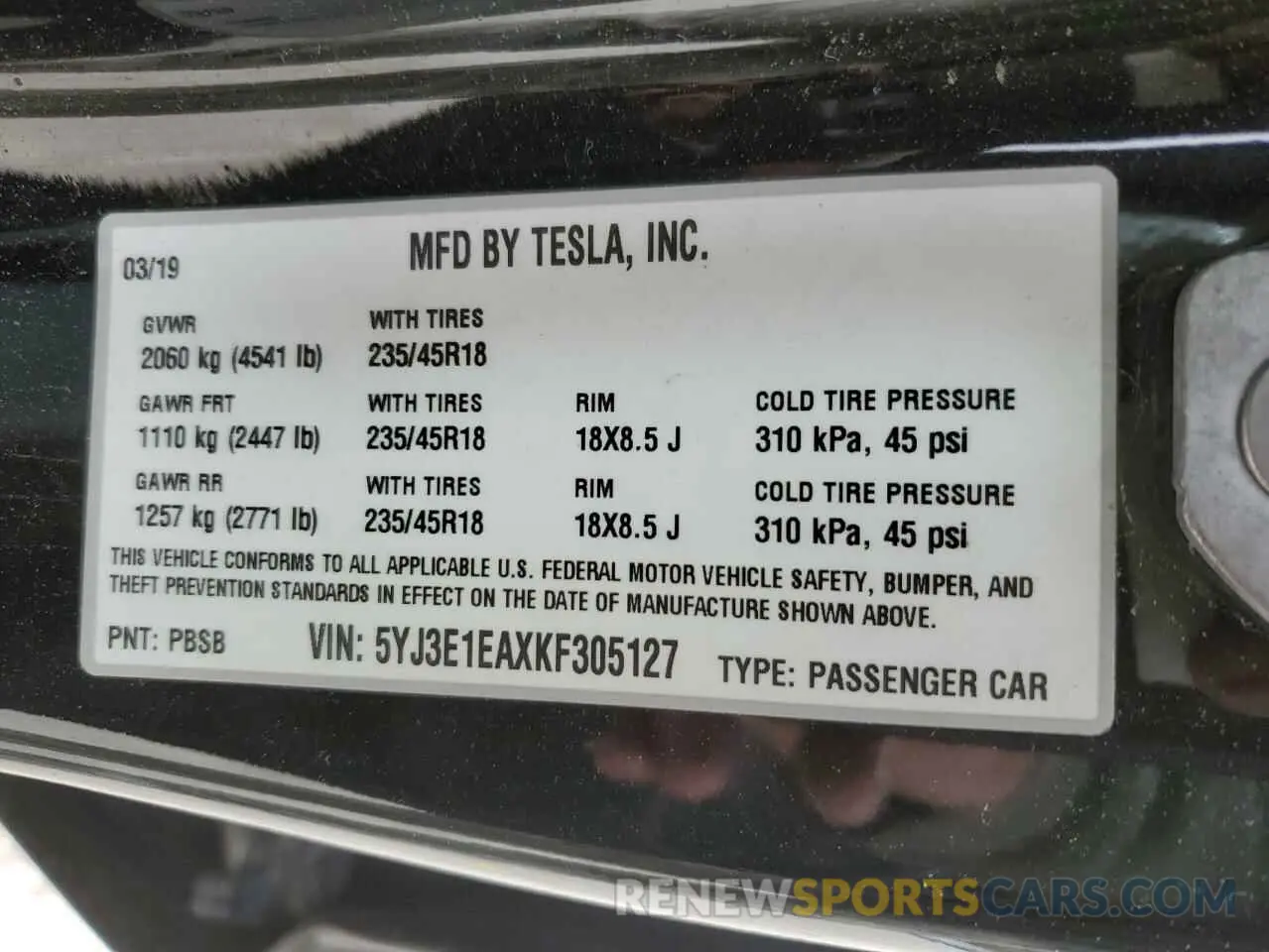 15 Photograph of a damaged car 5YJ3E1EAXKF305127 TESLA MODEL 3 2019