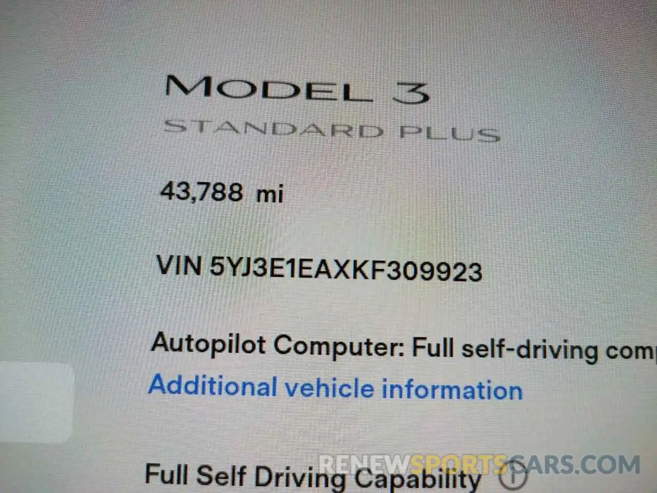 8 Photograph of a damaged car 5YJ3E1EAXKF309923 TESLA MODEL 3 2019