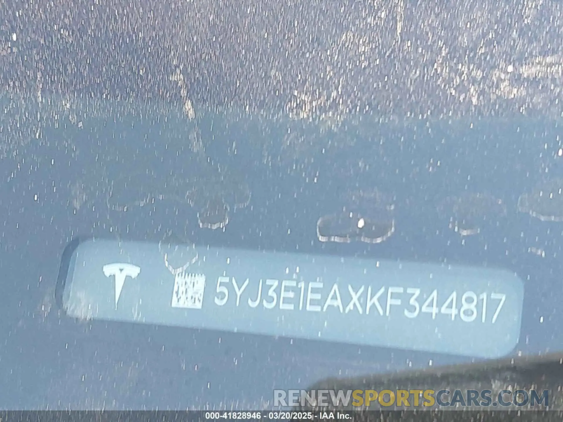 20 Photograph of a damaged car 5YJ3E1EAXKF344817 TESLA MODEL 3 2019