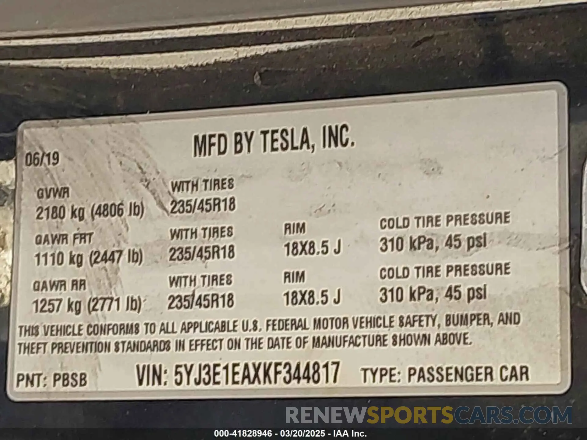 9 Photograph of a damaged car 5YJ3E1EAXKF344817 TESLA MODEL 3 2019