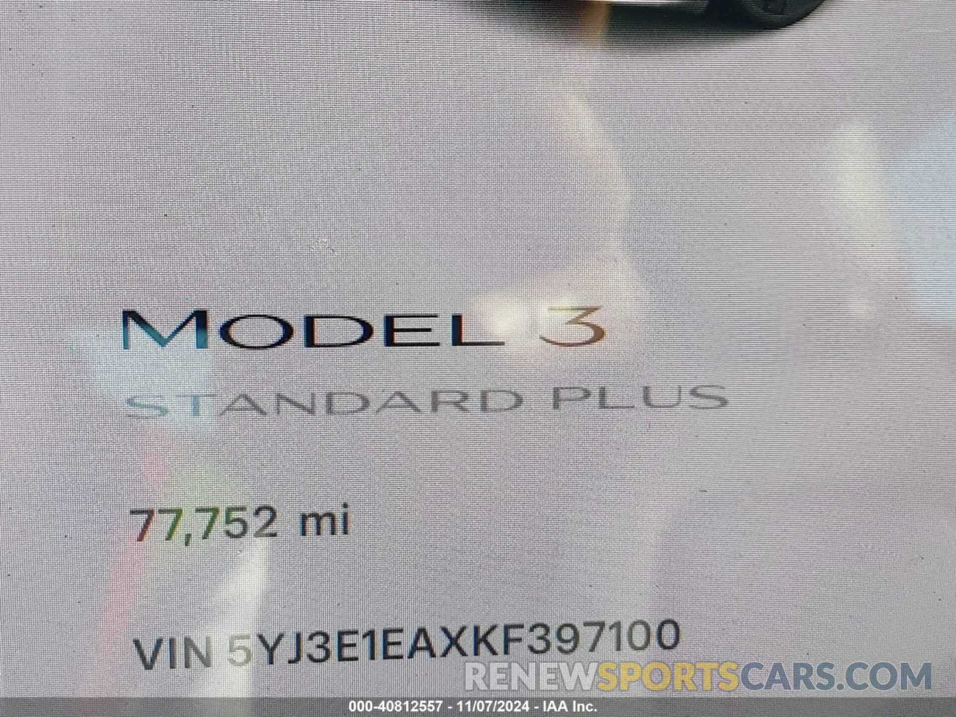 15 Photograph of a damaged car 5YJ3E1EAXKF397100 TESLA MODEL 3 2019