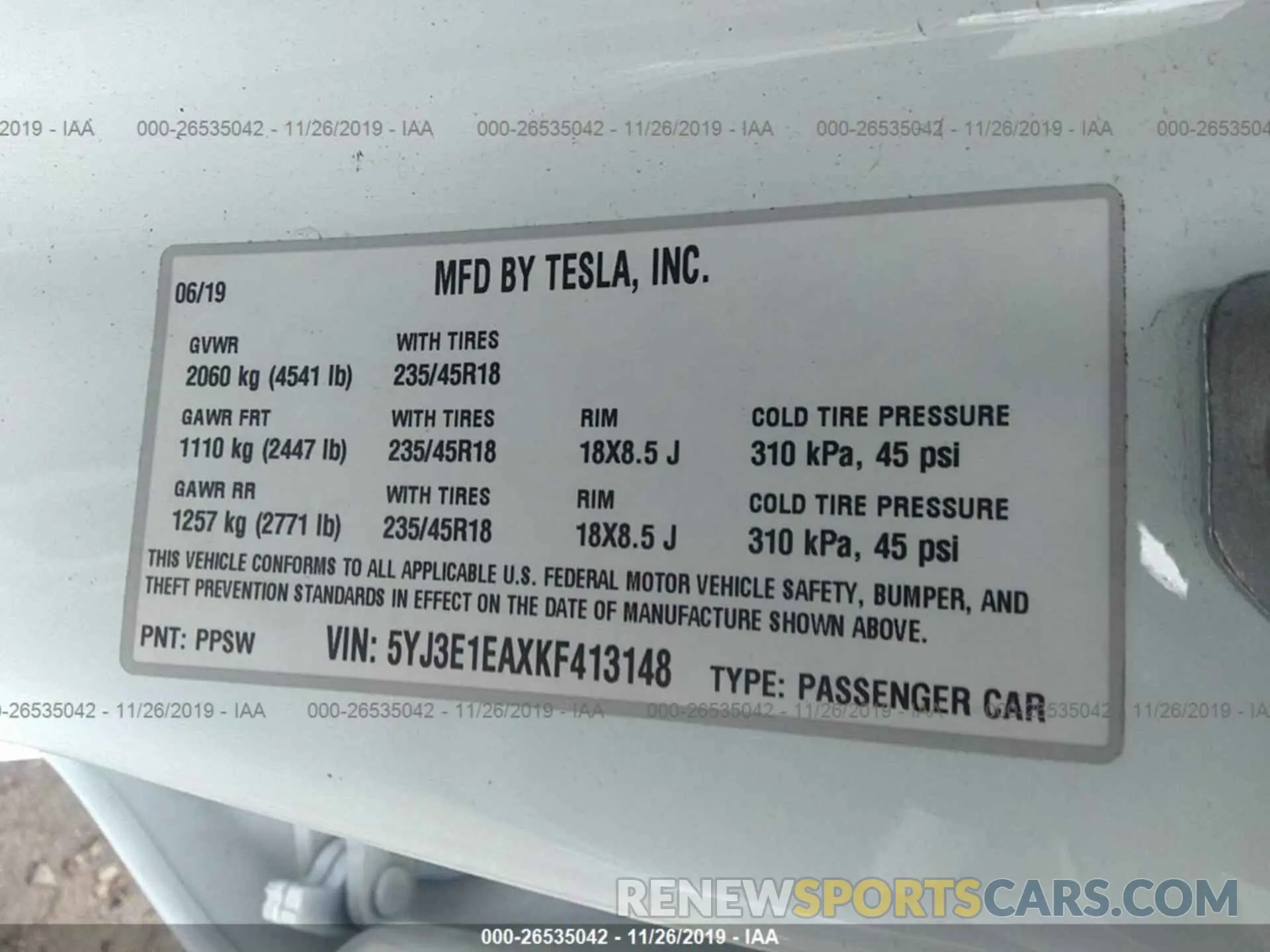 9 Photograph of a damaged car 5YJ3E1EAXKF413148 TESLA MODEL 3 2019
