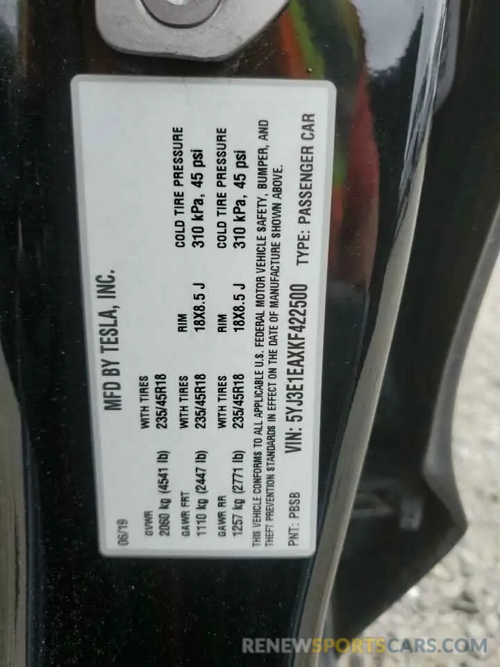 13 Photograph of a damaged car 5YJ3E1EAXKF422500 TESLA MODEL 3 2019