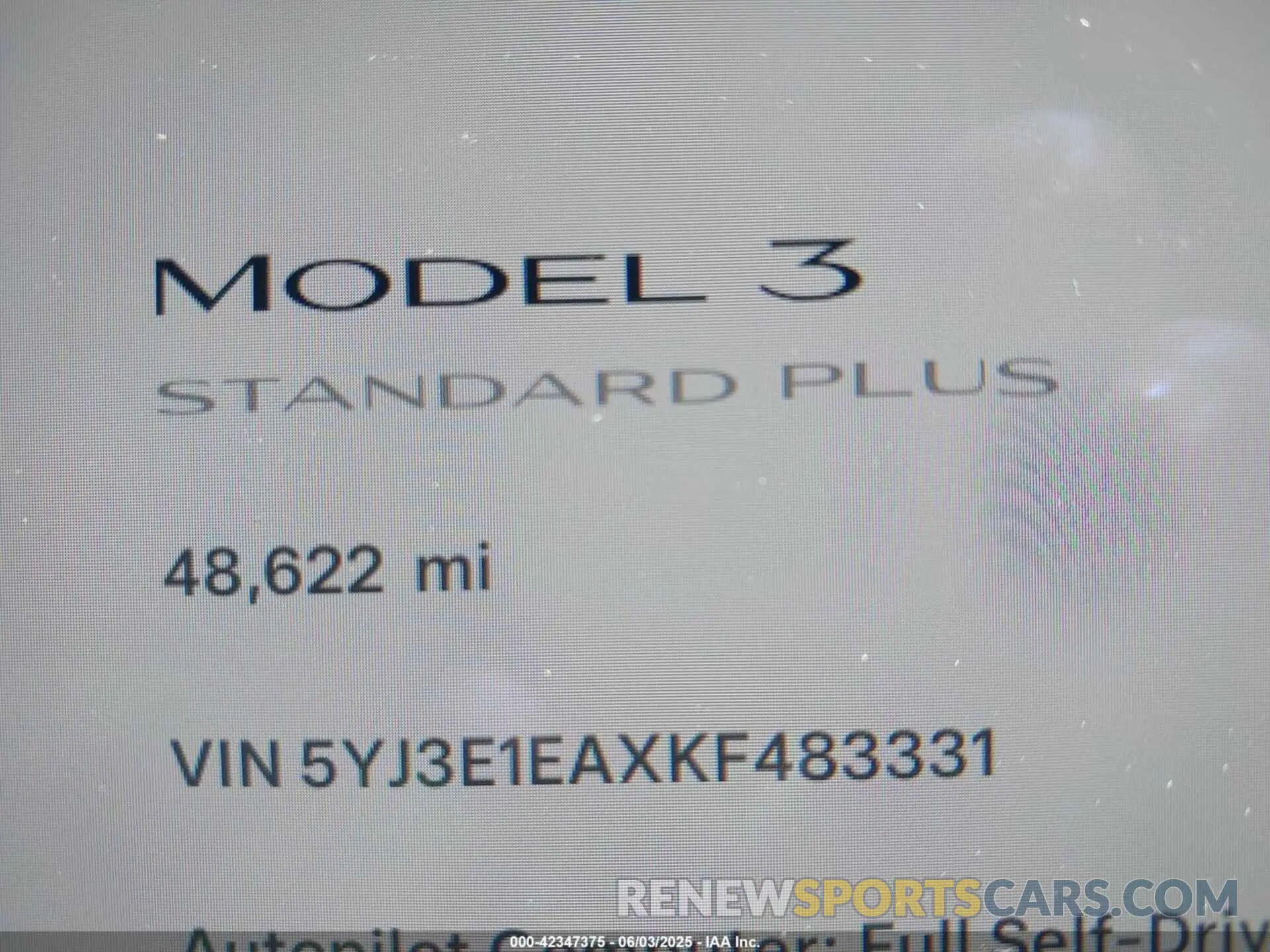 15 Photograph of a damaged car 5YJ3E1EAXKF483331 TESLA MODEL 3 2019