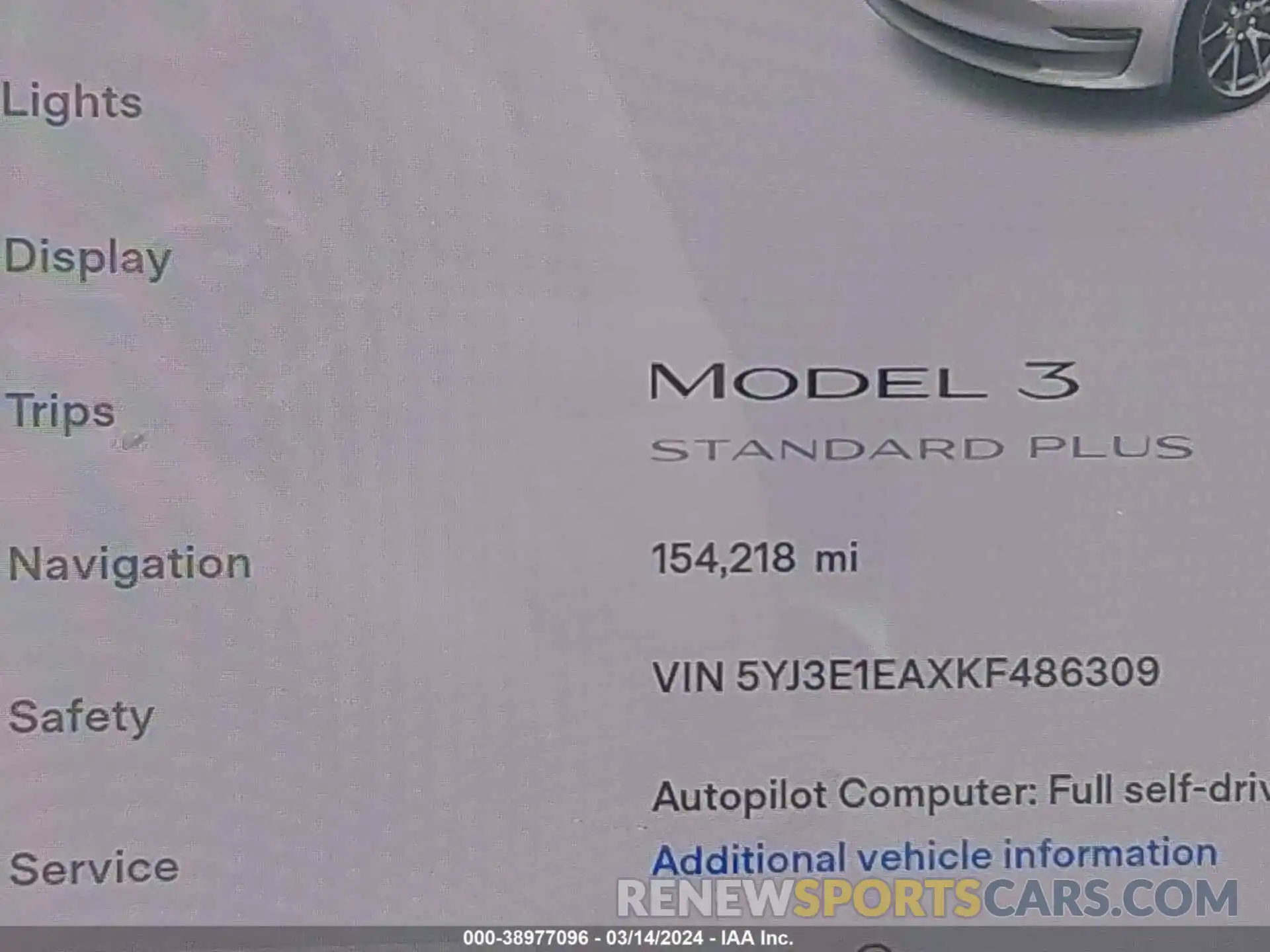 14 Photograph of a damaged car 5YJ3E1EAXKF486309 TESLA MODEL 3 2019