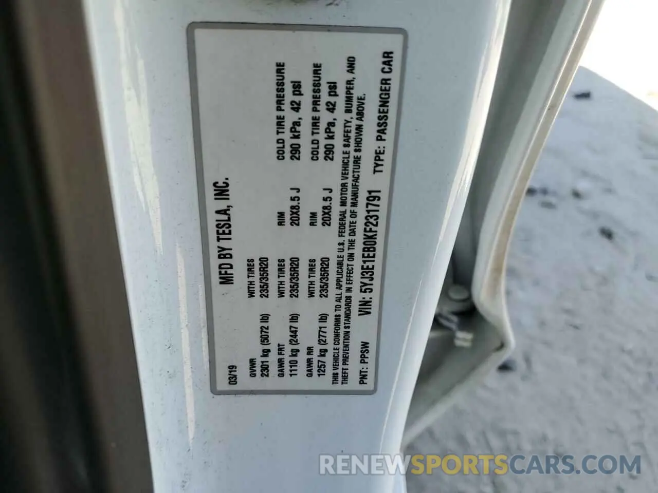 12 Photograph of a damaged car 5YJ3E1EB0KF231791 TESLA MODEL 3 2019