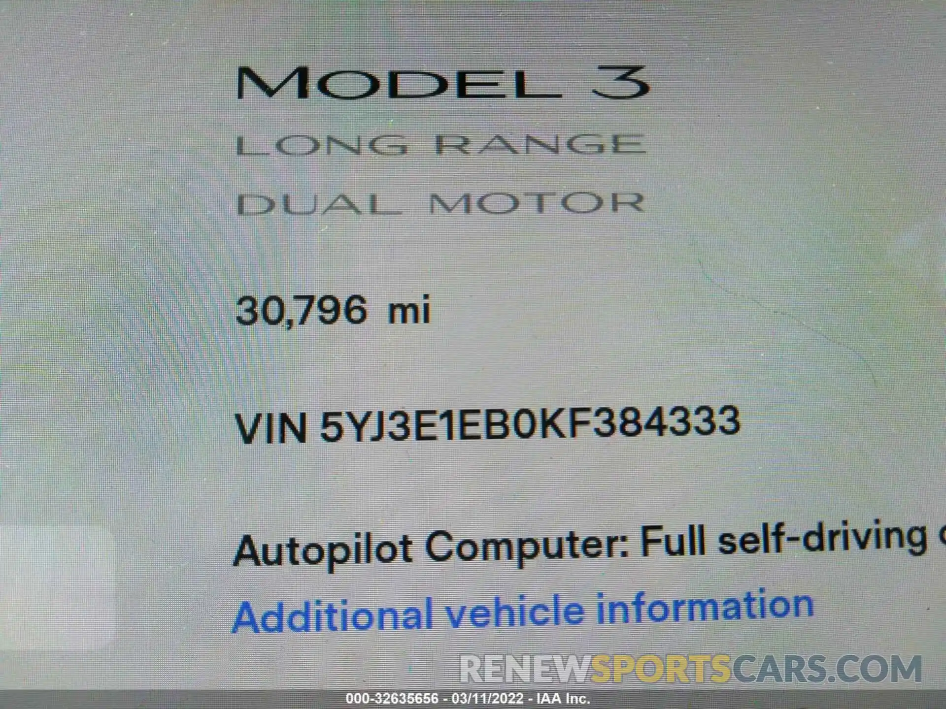 7 Photograph of a damaged car 5YJ3E1EB0KF384333 TESLA MODEL 3 2019