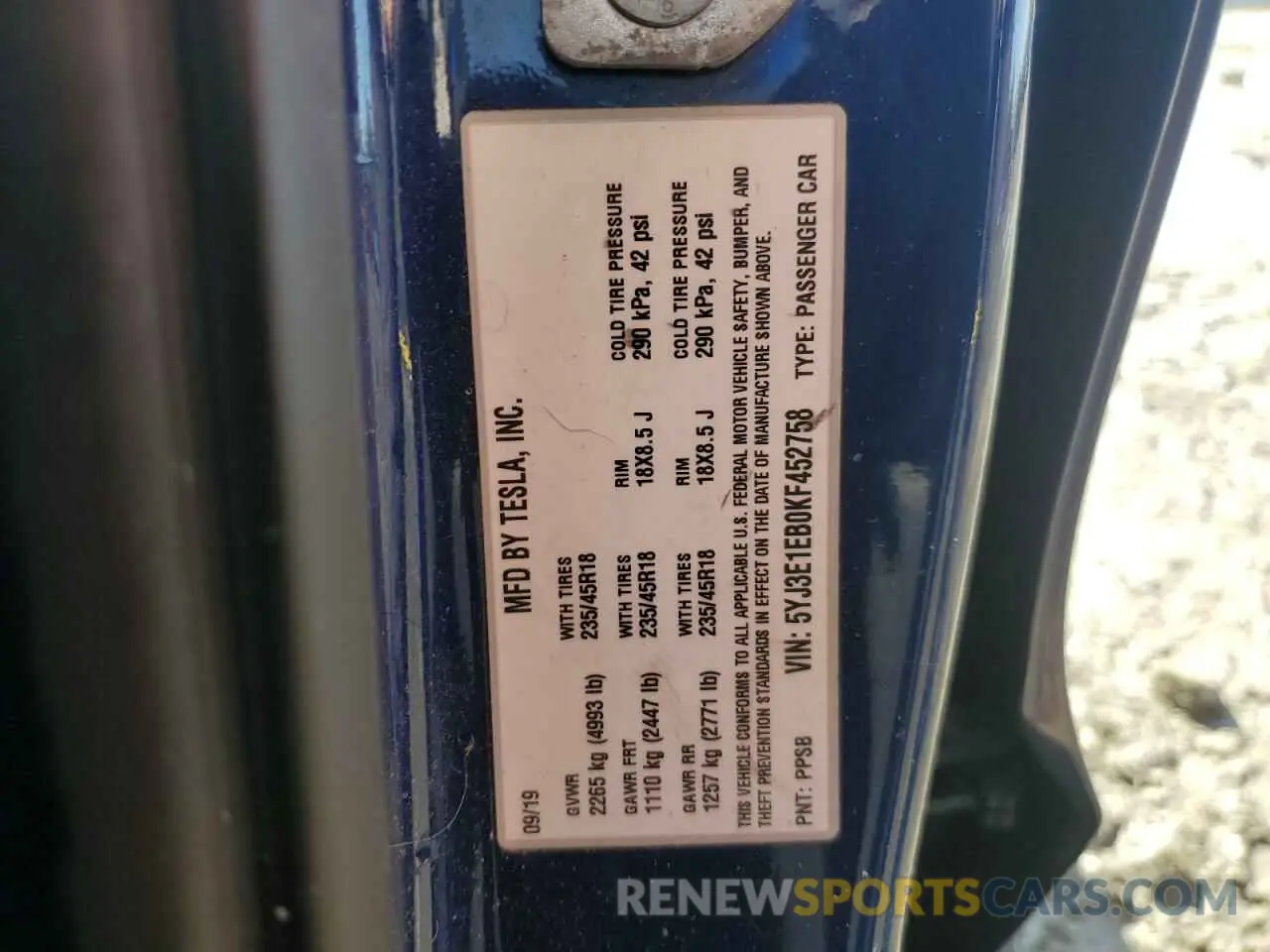 14 Photograph of a damaged car 5YJ3E1EB0KF452758 TESLA MODEL 3 2019