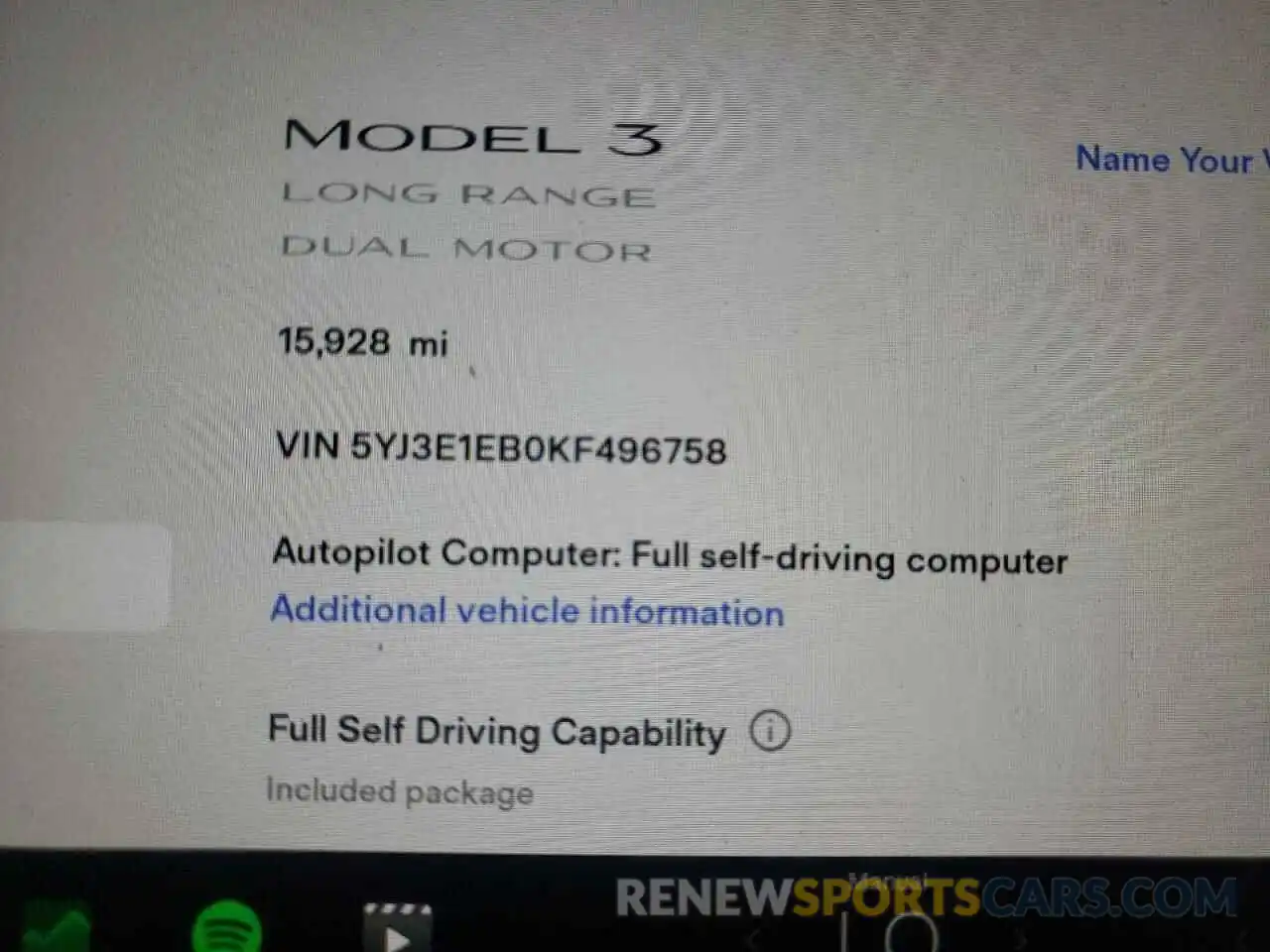 8 Photograph of a damaged car 5YJ3E1EB0KF496758 TESLA MODEL 3 2019