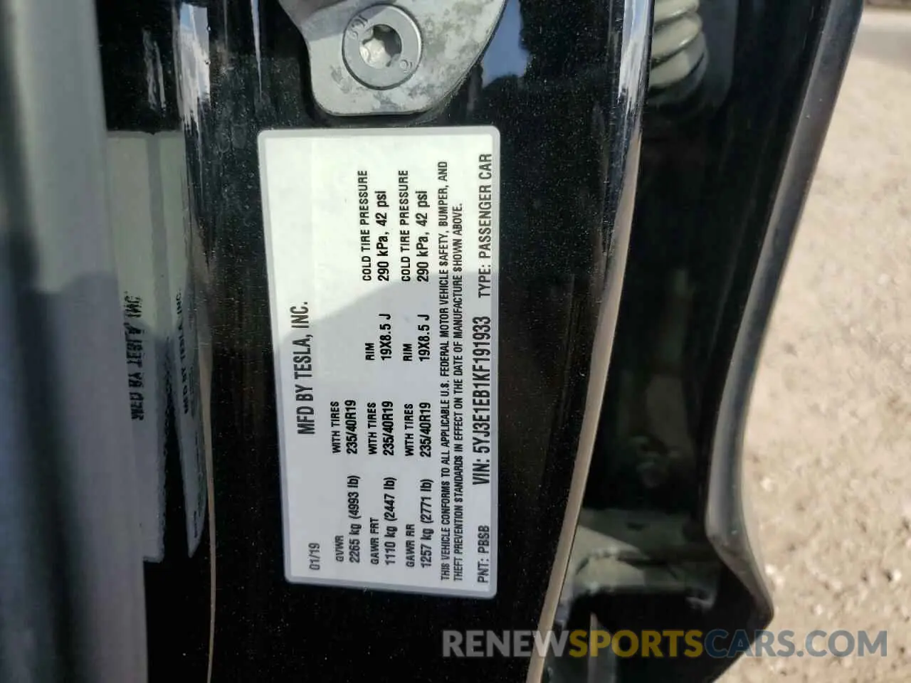 12 Photograph of a damaged car 5YJ3E1EB1KF191933 TESLA MODEL 3 2019