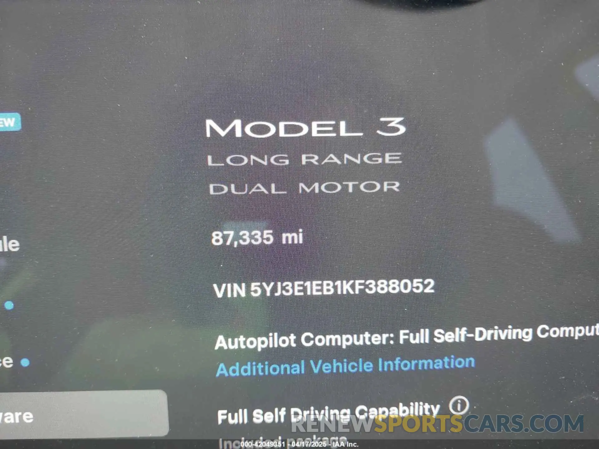 16 Photograph of a damaged car 5YJ3E1EB1KF388052 TESLA MODEL 3 2019