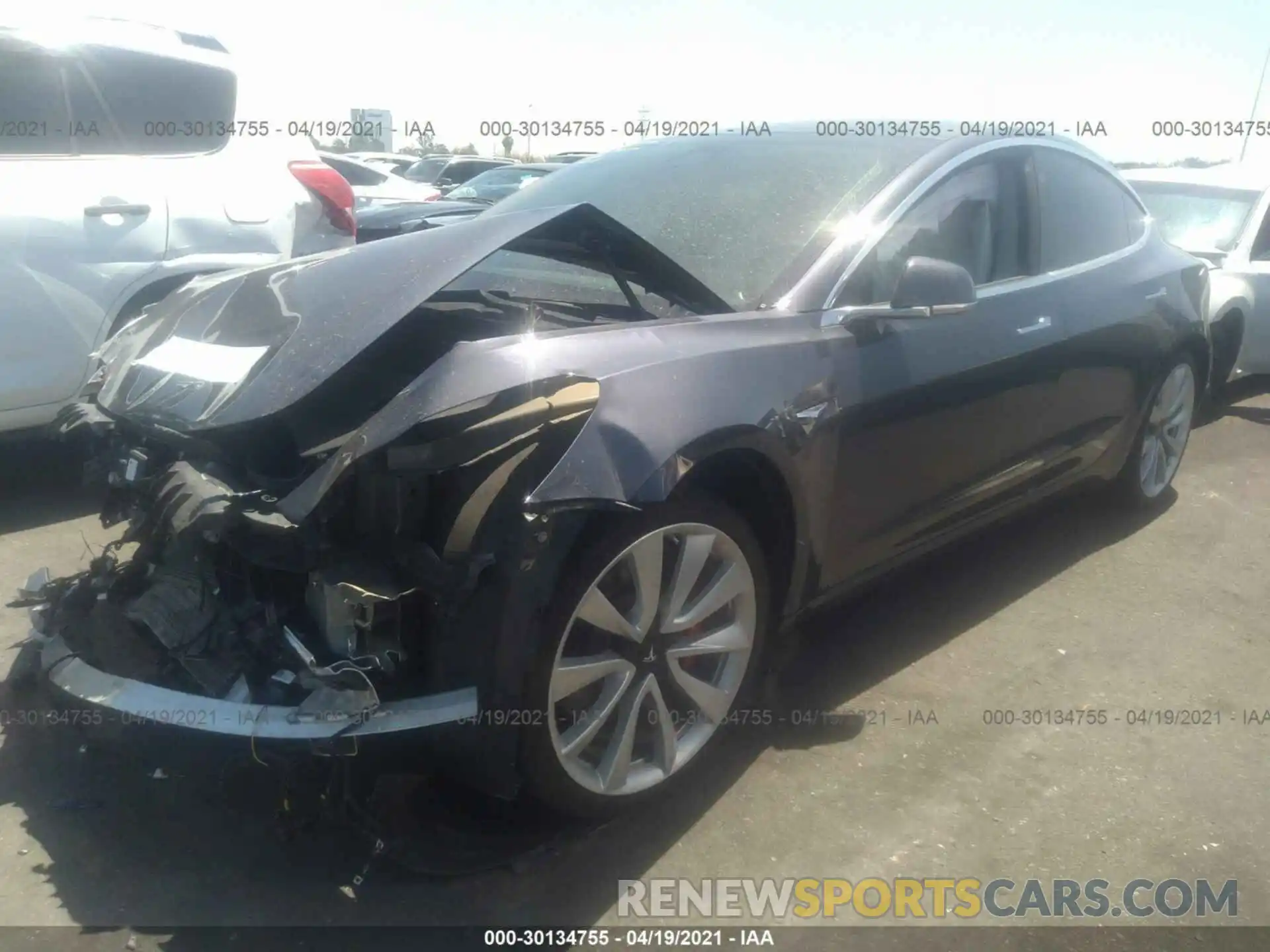 2 Photograph of a damaged car 5YJ3E1EB1KF393641 TESLA MODEL 3 2019