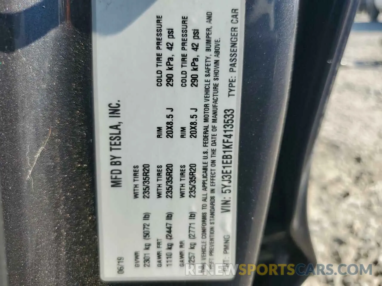 12 Photograph of a damaged car 5YJ3E1EB1KF413533 TESLA MODEL 3 2019