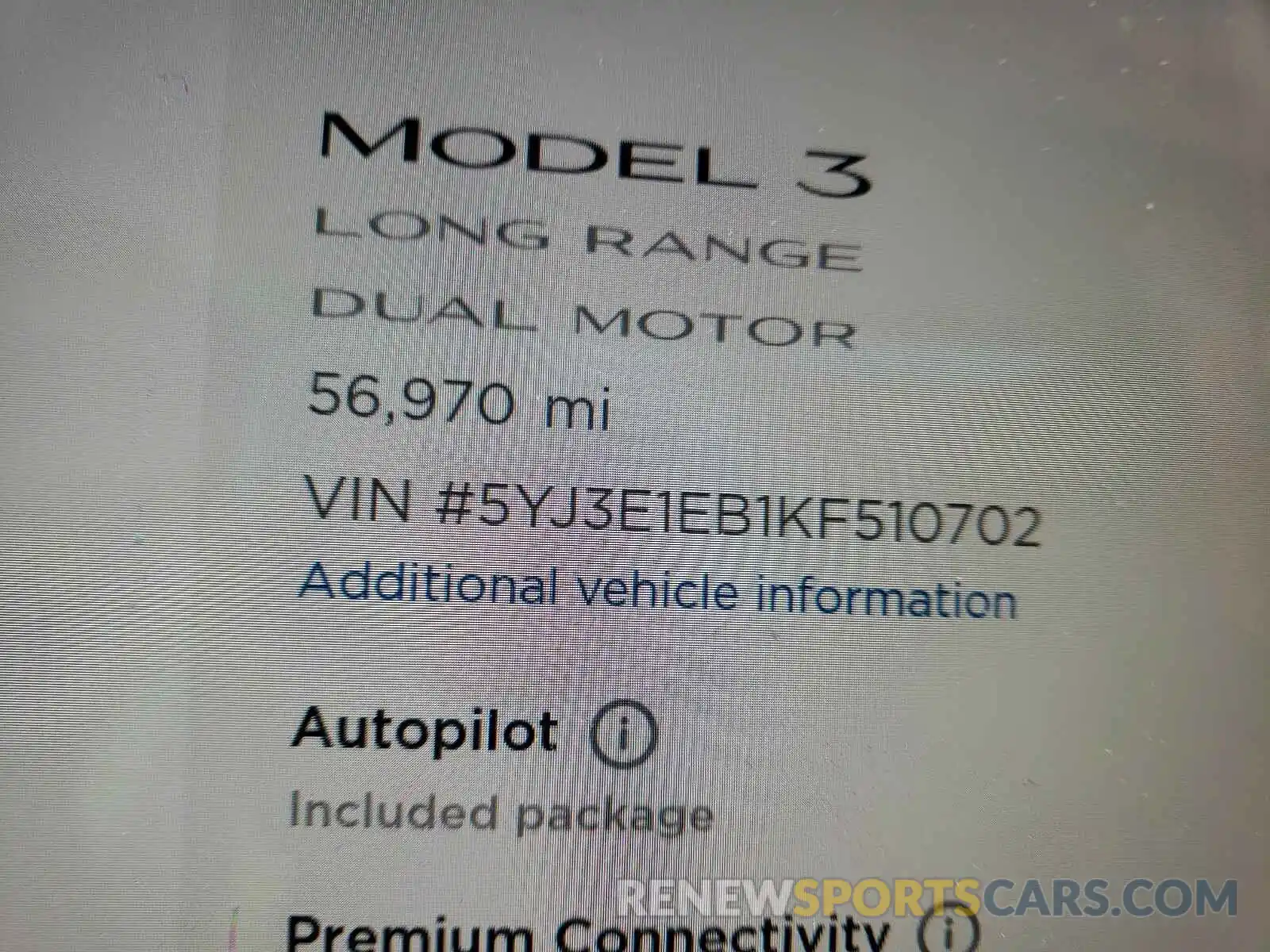 8 Photograph of a damaged car 5YJ3E1EB1KF510702 TESLA MODEL 3 2019