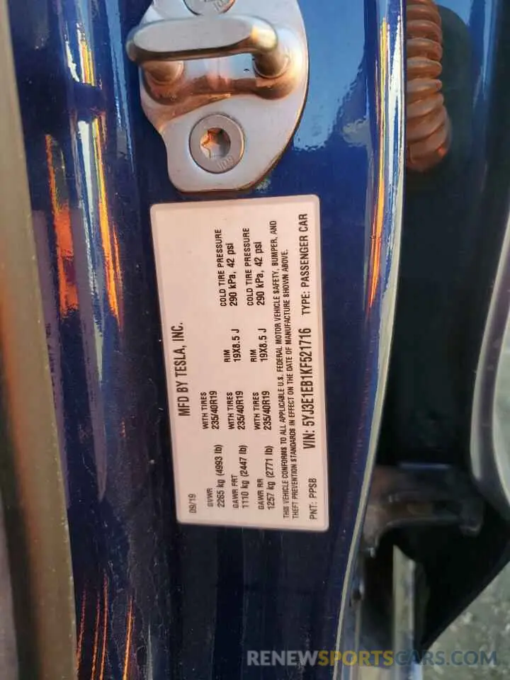 14 Photograph of a damaged car 5YJ3E1EB1KF521716 TESLA MODEL 3 2019